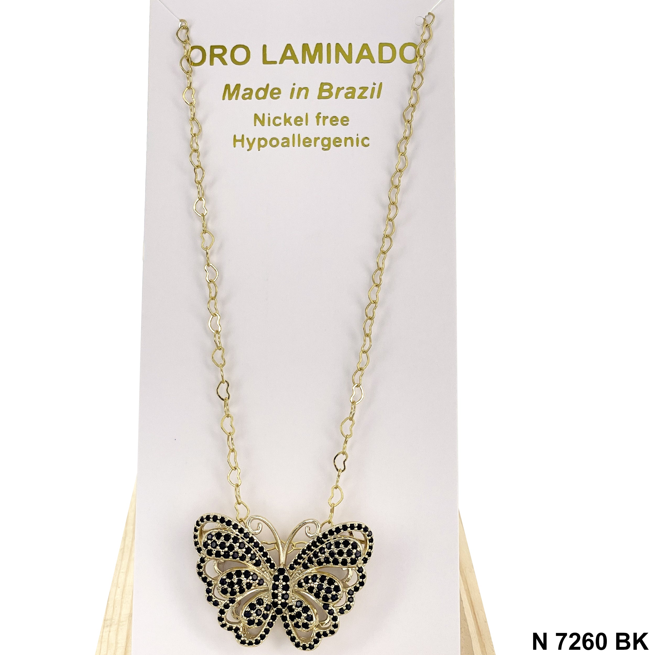 CZ Butterfly Heart Chain Necklace N 7260 BK