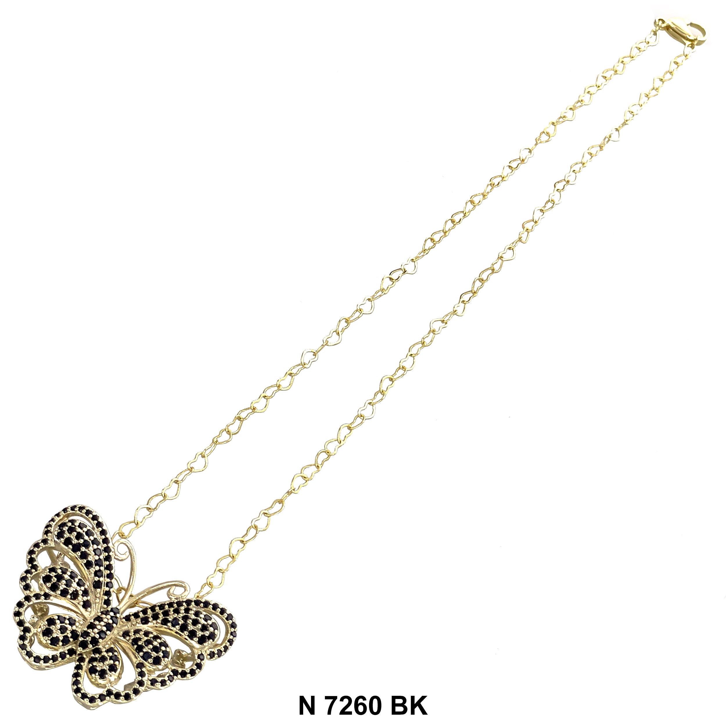 CZ Butterfly Heart Chain Necklace N 7260 BK