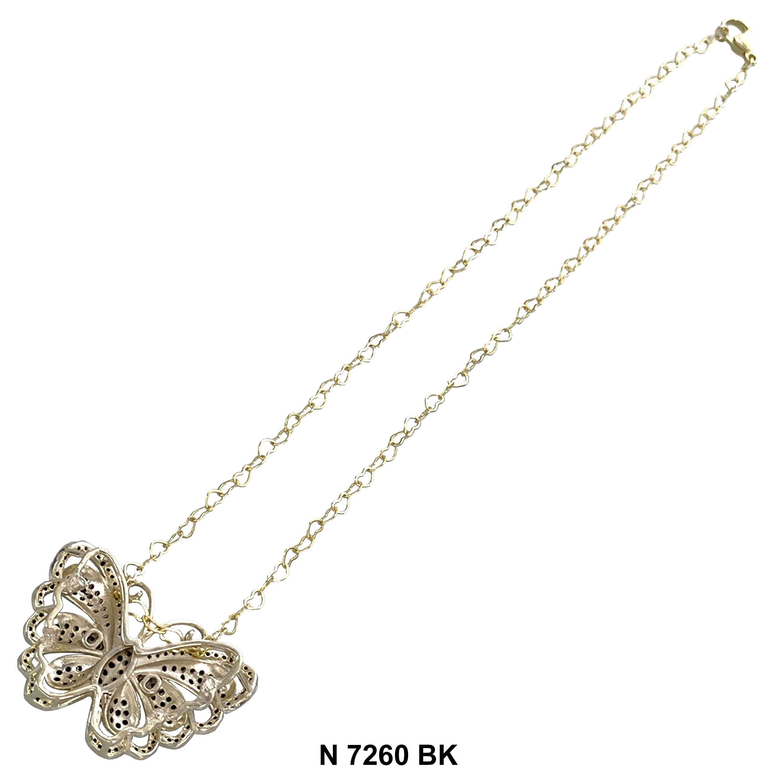 CZ Butterfly Heart Chain Necklace N 7260 BK