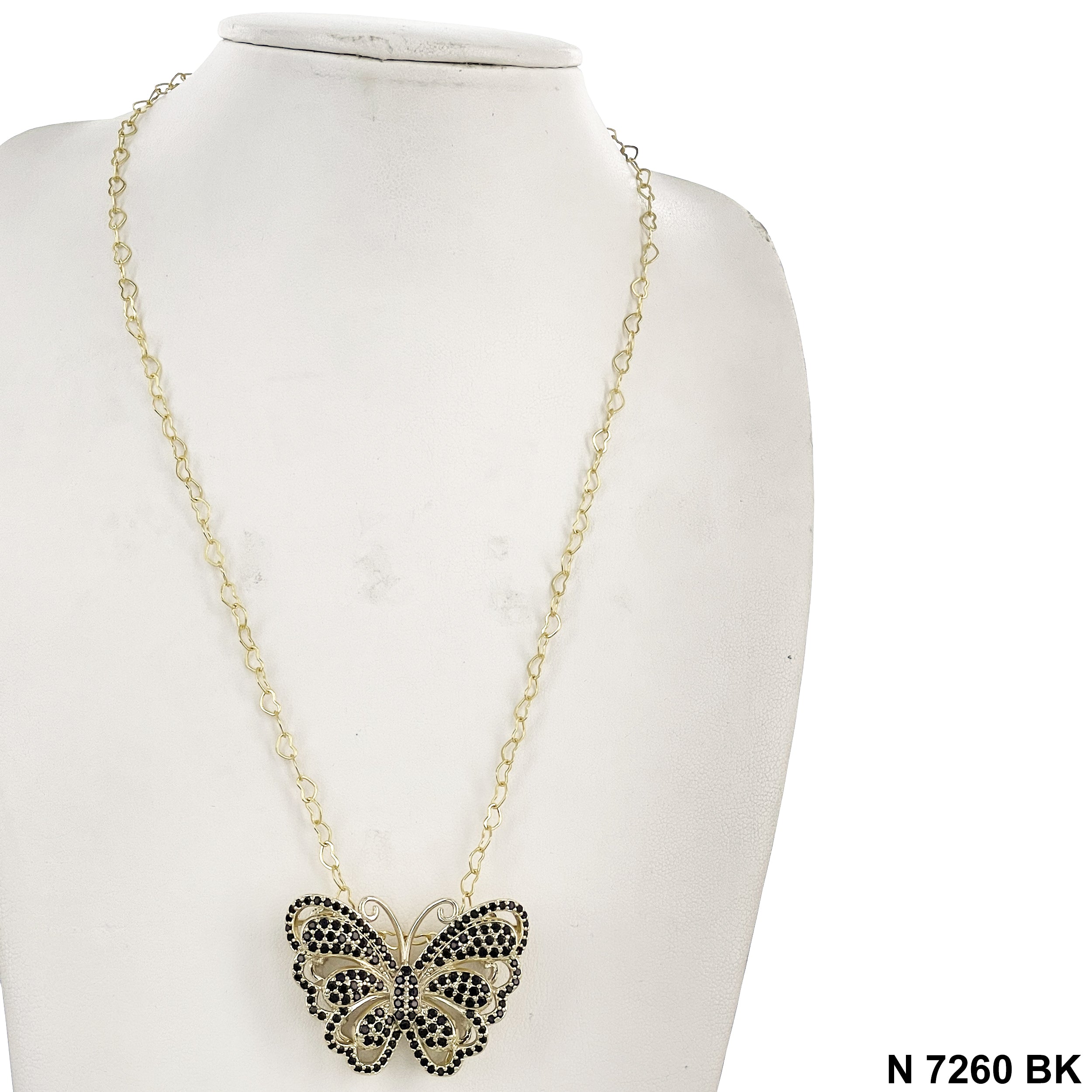 CZ Butterfly Heart Chain Necklace N 7260 BK