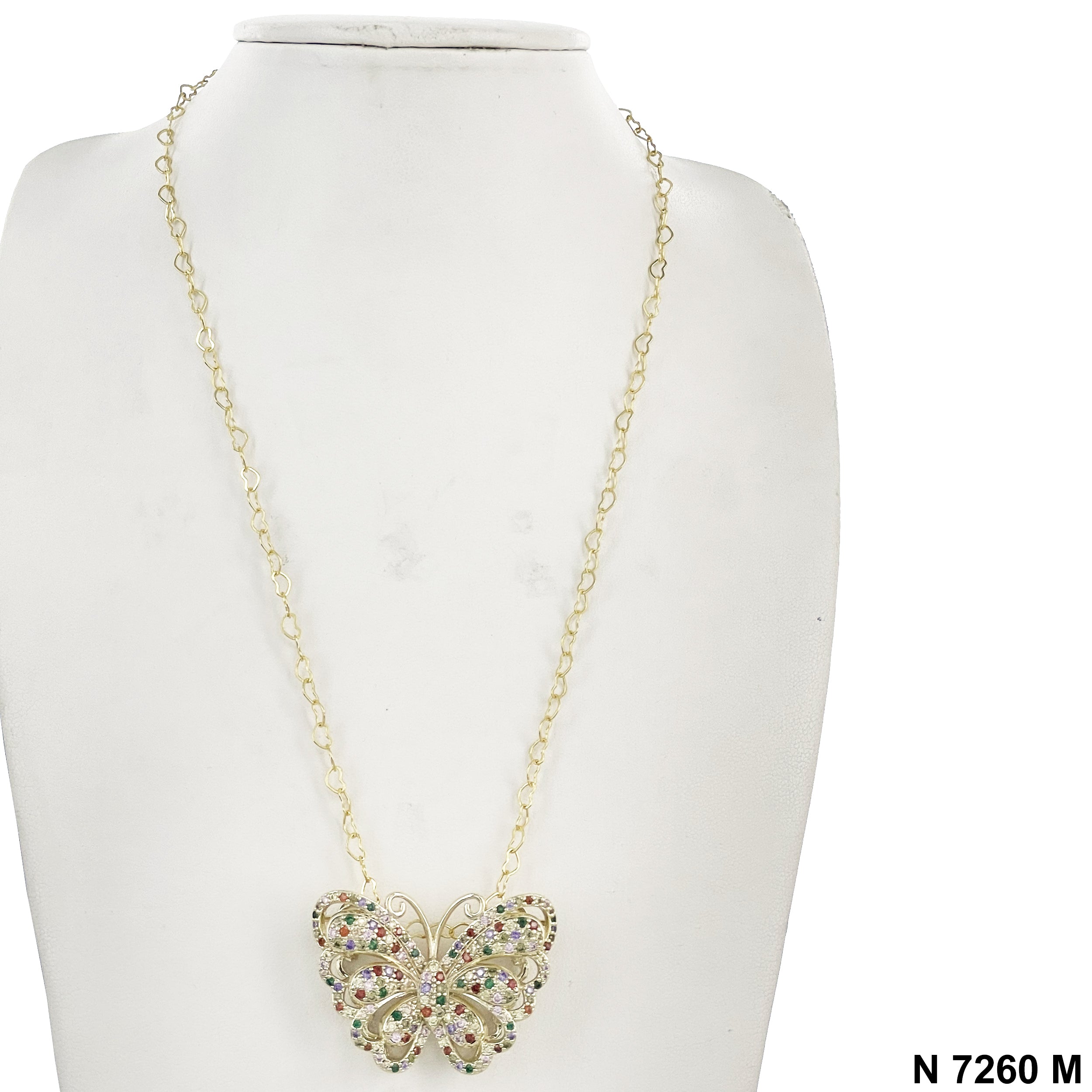 CZ Butterfly Heart Chain Necklace N 7260 M