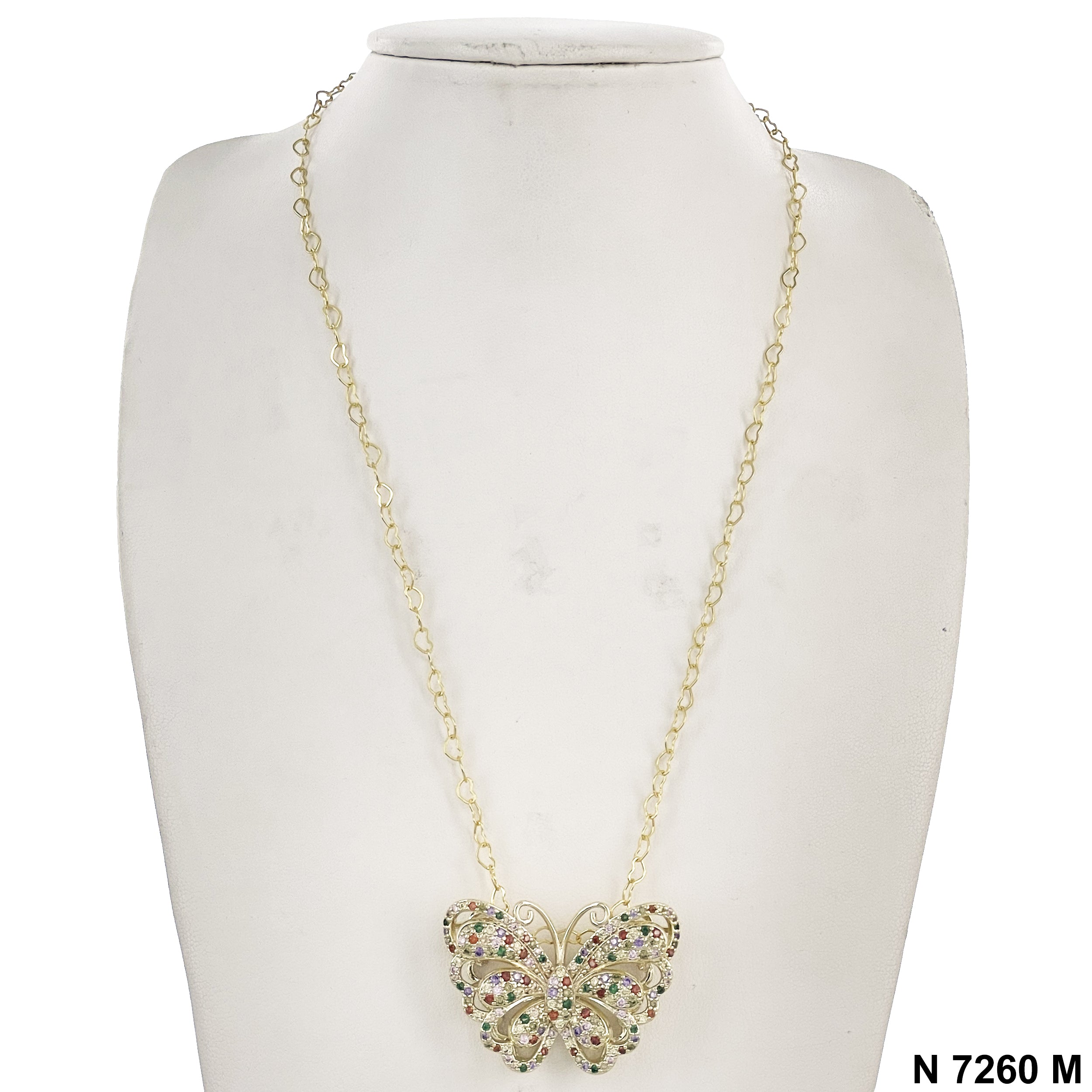 CZ Butterfly Heart Chain Necklace N 7260 M