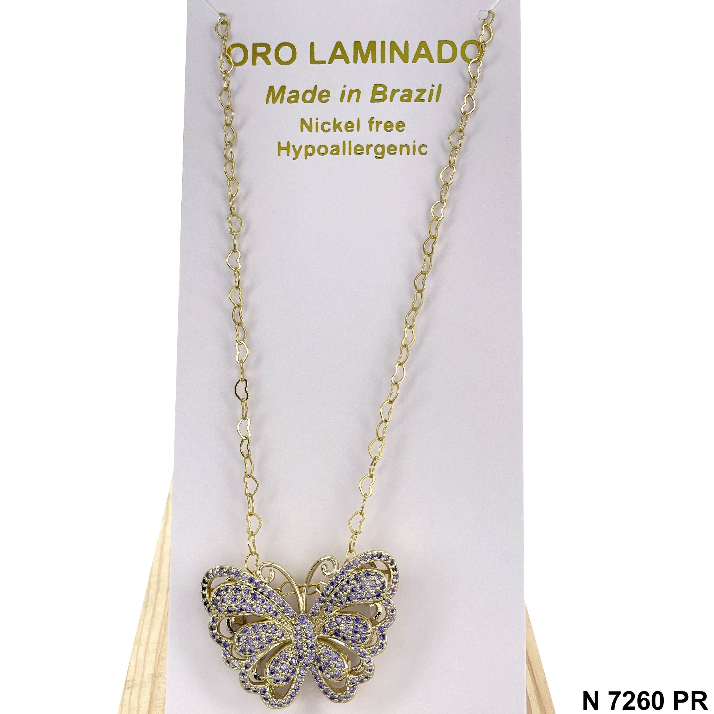 CZ Butterfly Heart Chain Necklace N 7260 PR