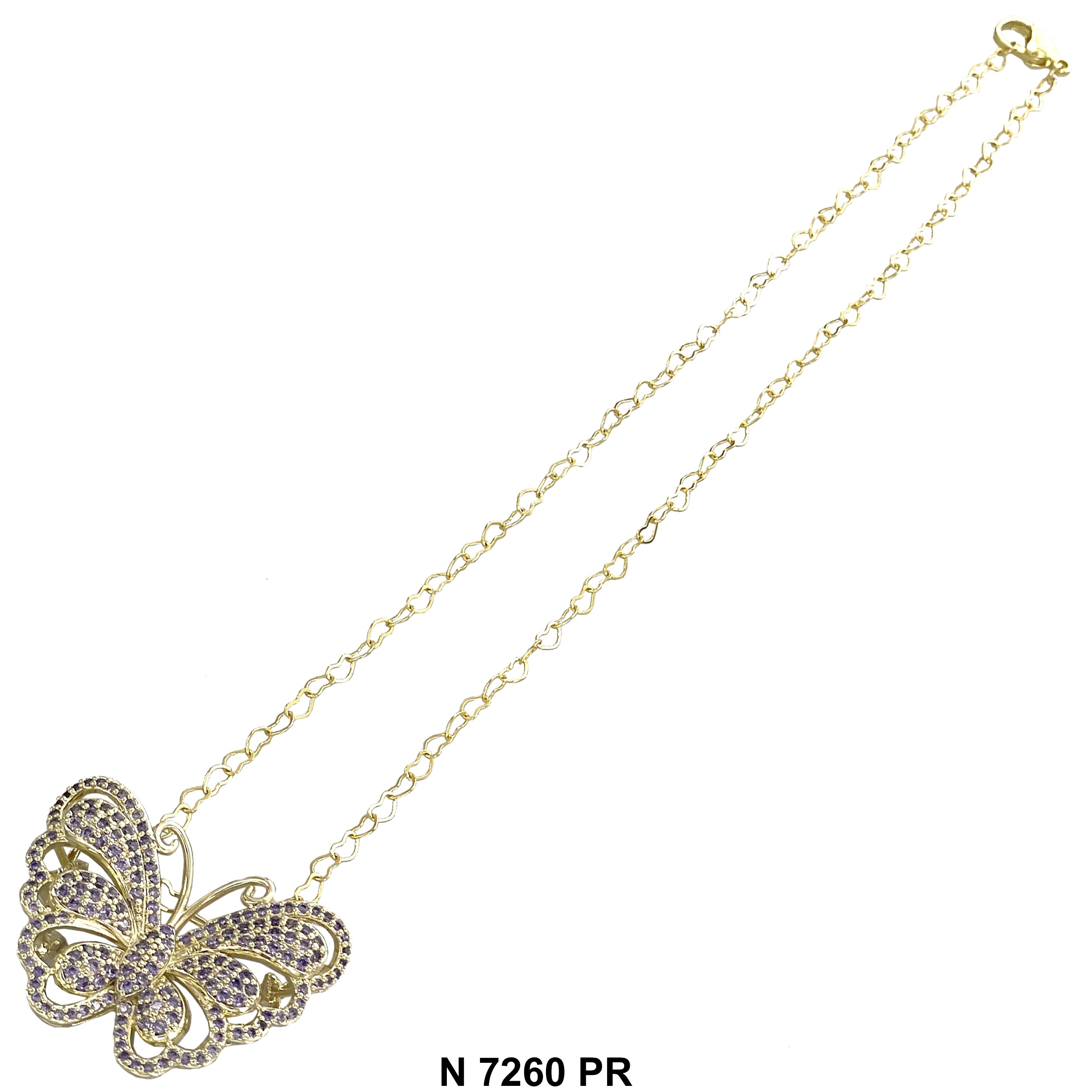 CZ Butterfly Heart Chain Necklace N 7260 PR