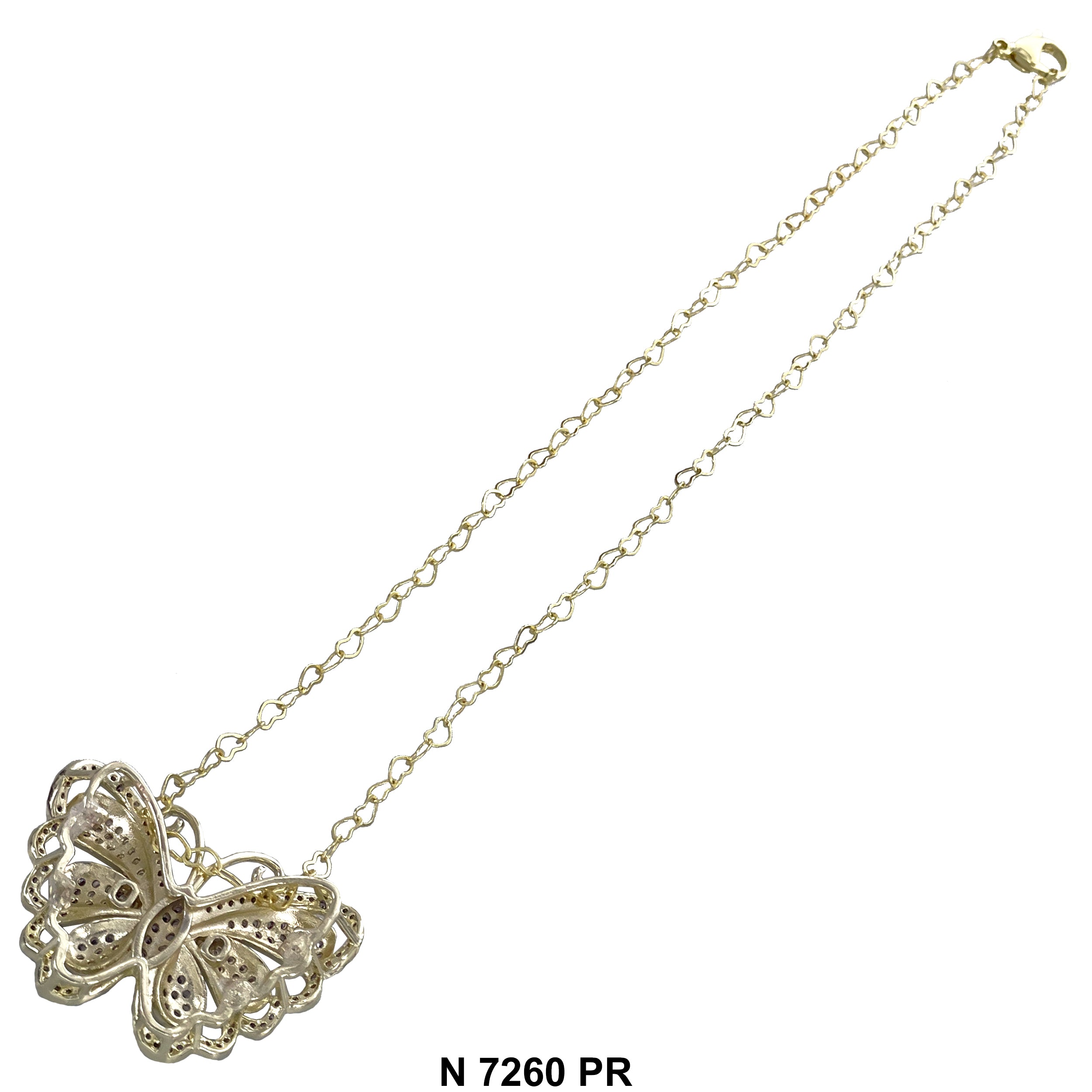 CZ Butterfly Heart Chain Necklace N 7260 PR