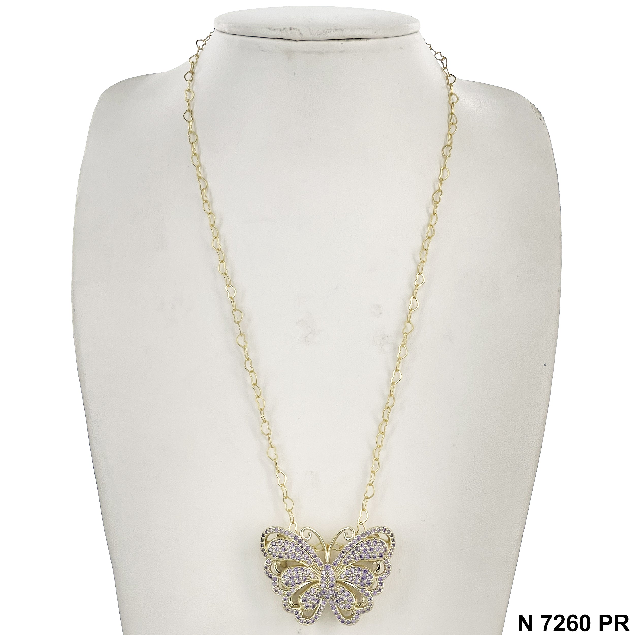 CZ Butterfly Heart Chain Necklace N 7260 PR