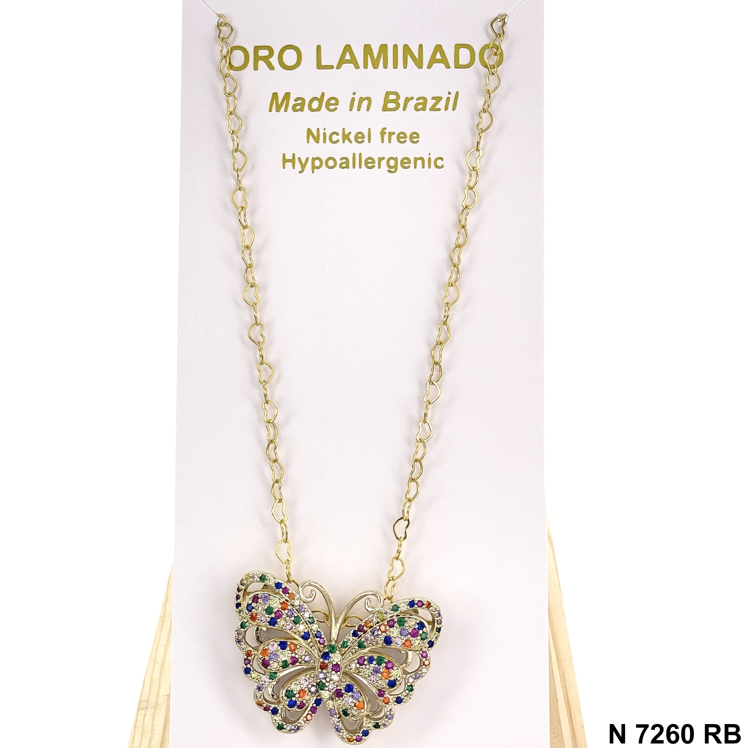 CZ Butterfly Heart Chain Necklace N 7260 RB