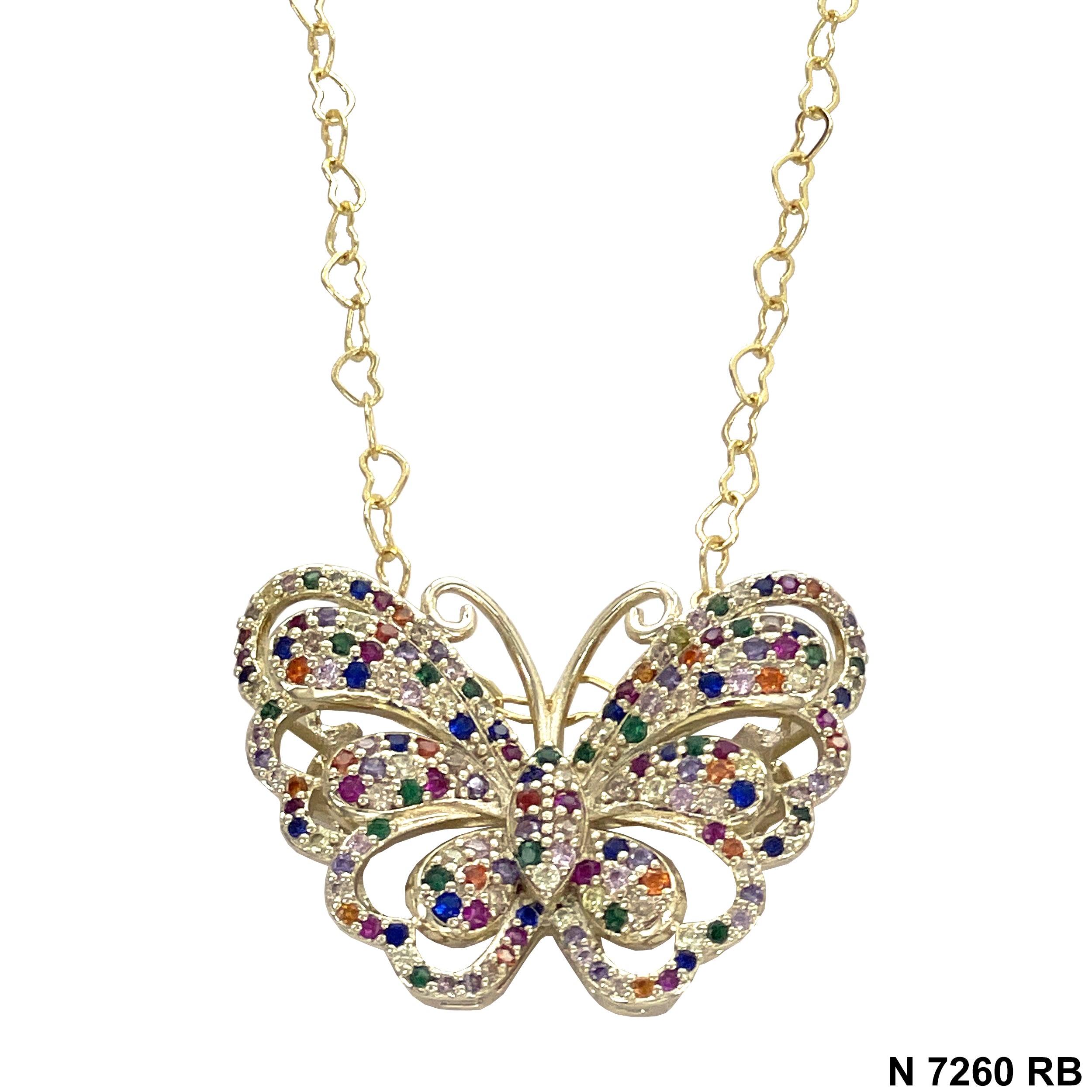 CZ Butterfly Heart Chain Necklace N 7260 RB