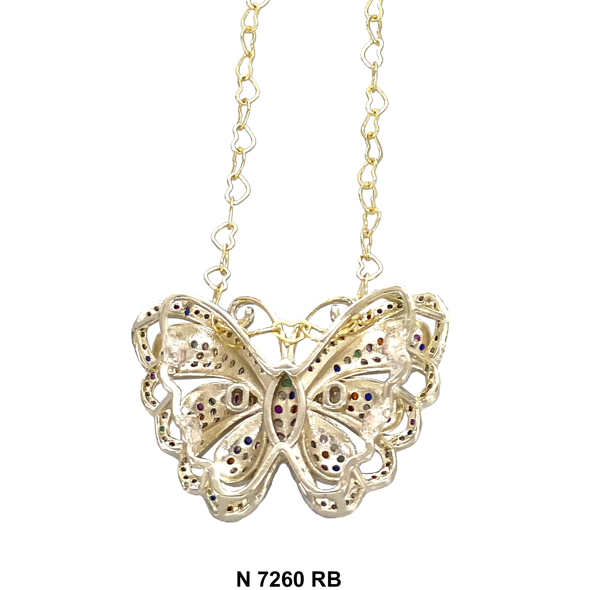 CZ Butterfly Heart Chain Necklace N 7260 RB