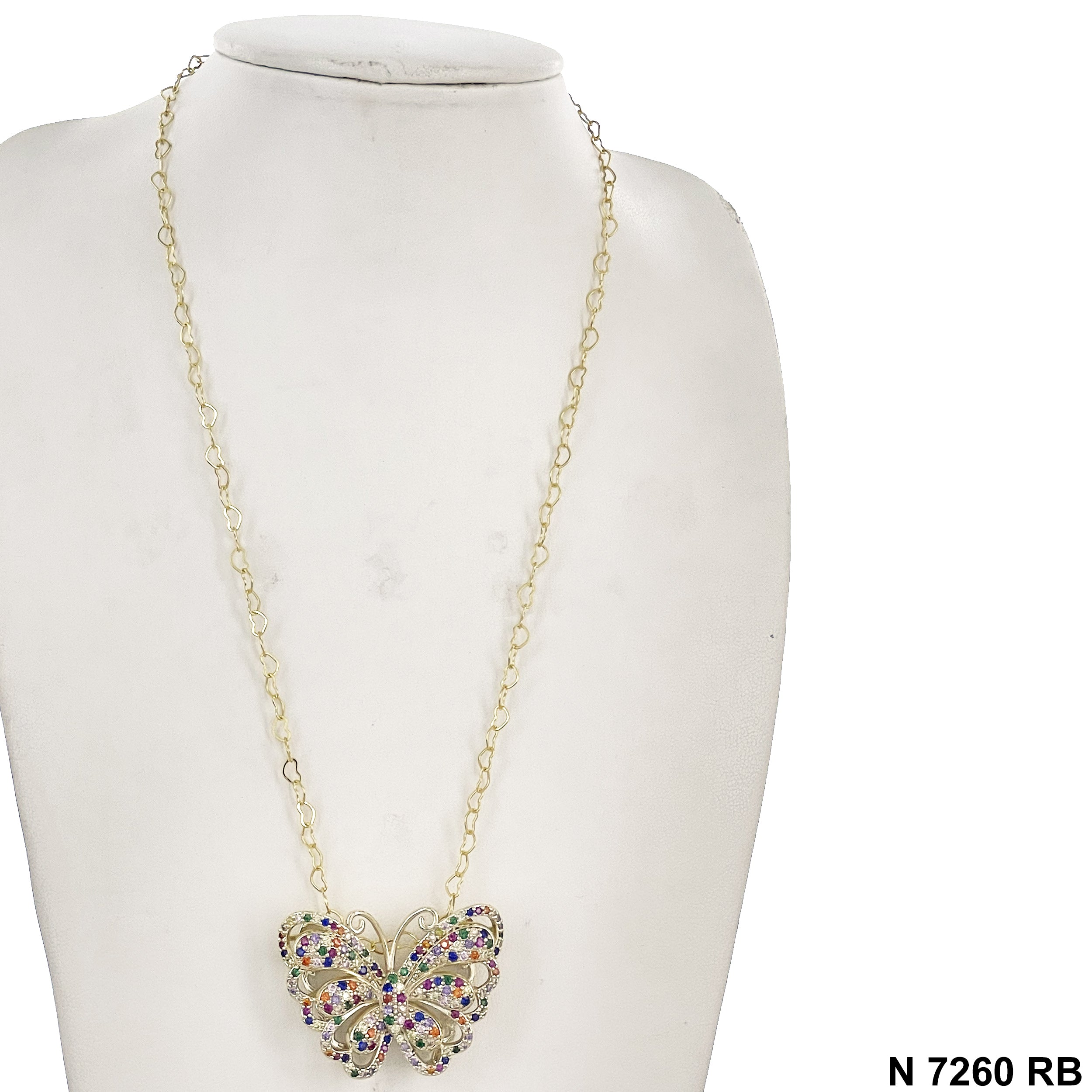 CZ Butterfly Heart Chain Necklace N 7260 RB