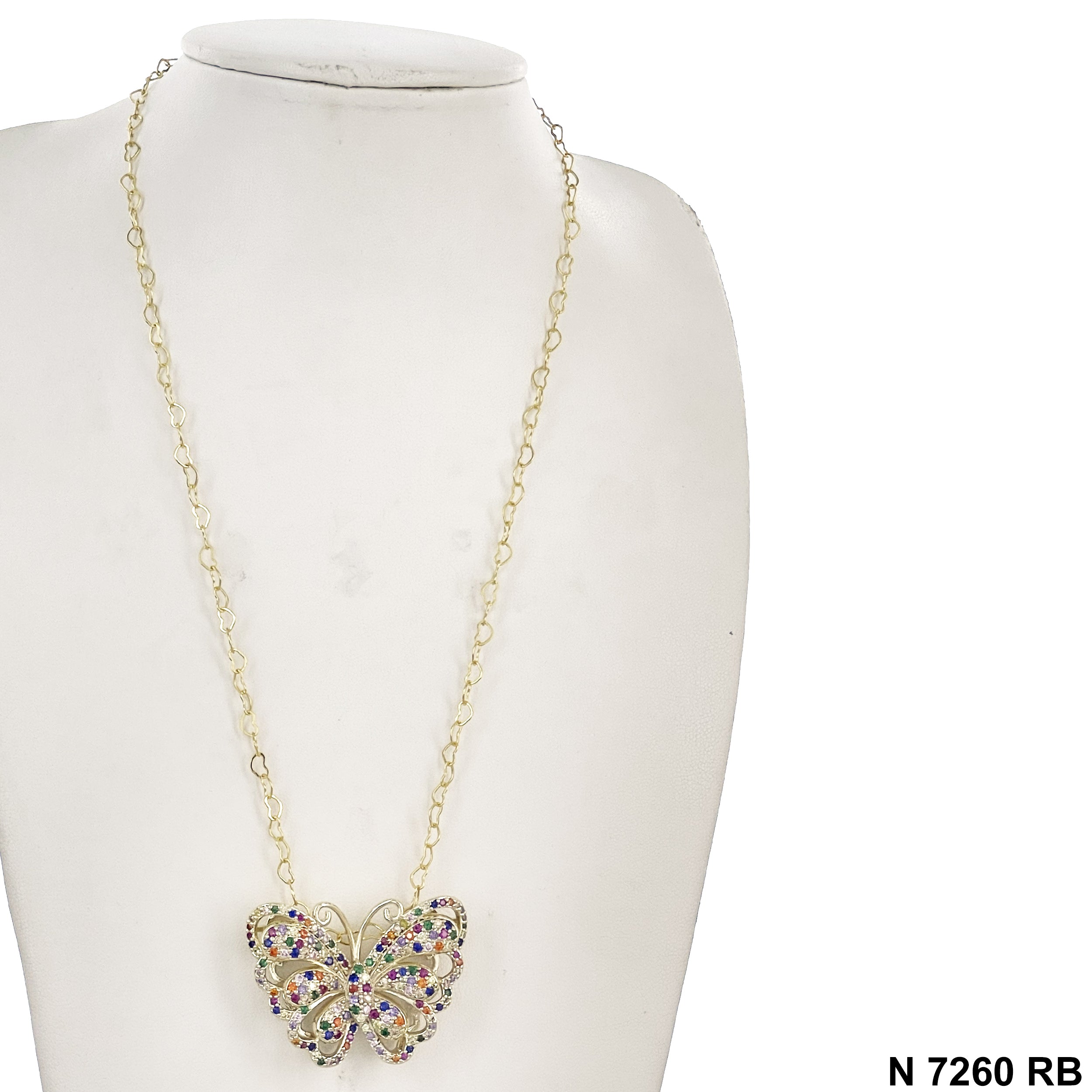 CZ Butterfly Heart Chain Necklace N 7260 RB