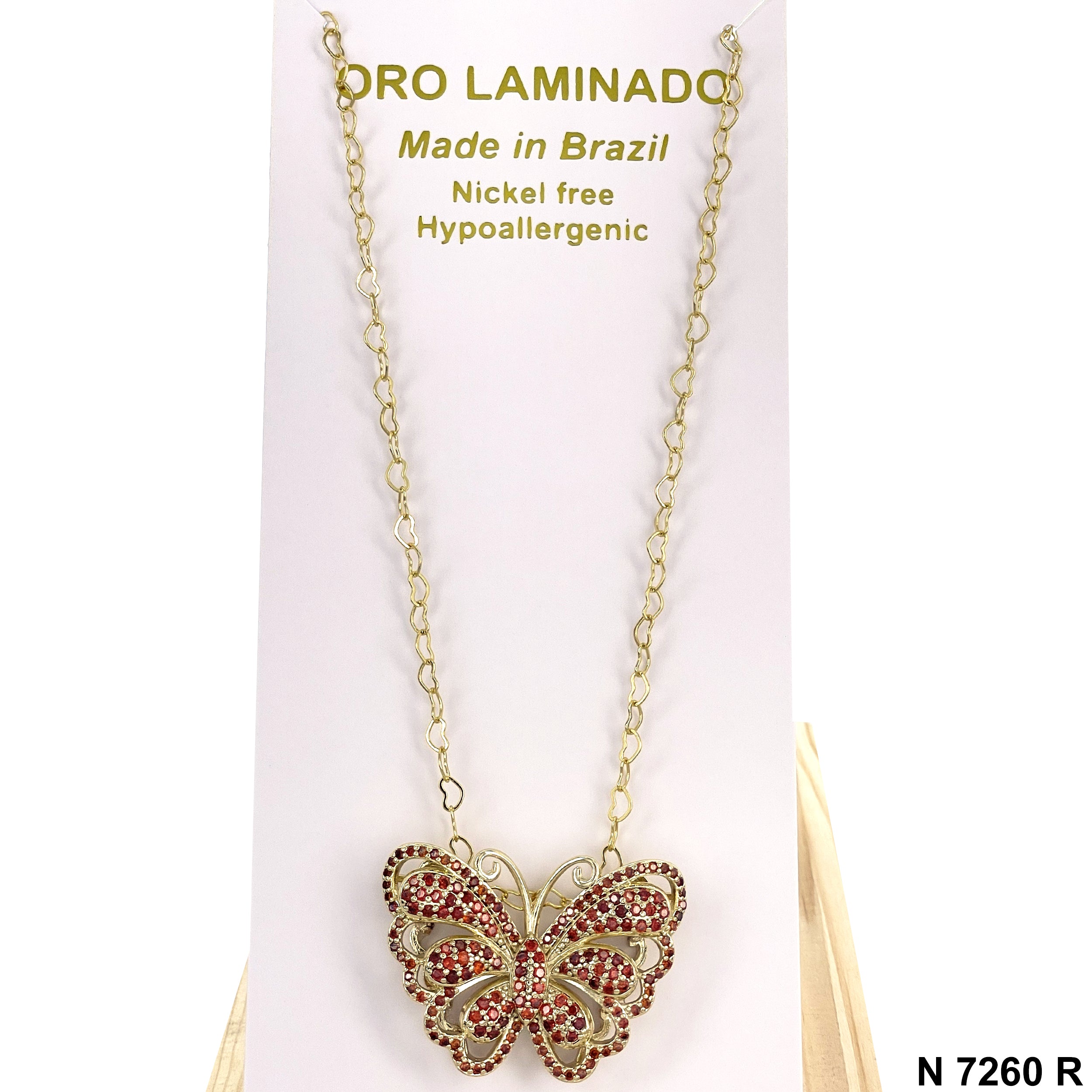 CZ Butterfly Heart Chain Necklace N 7260 R