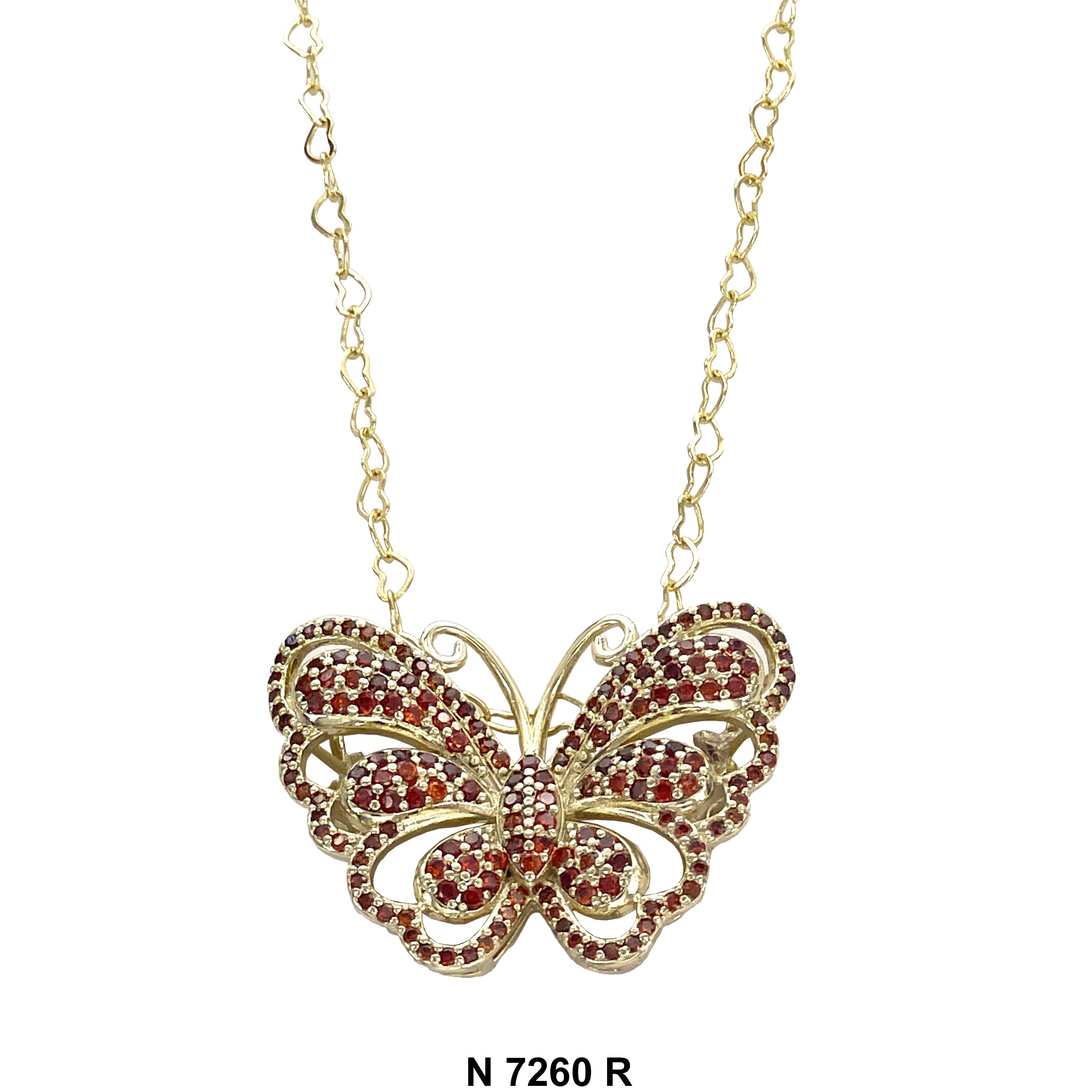 CZ Butterfly Heart Chain Necklace N 7260 R