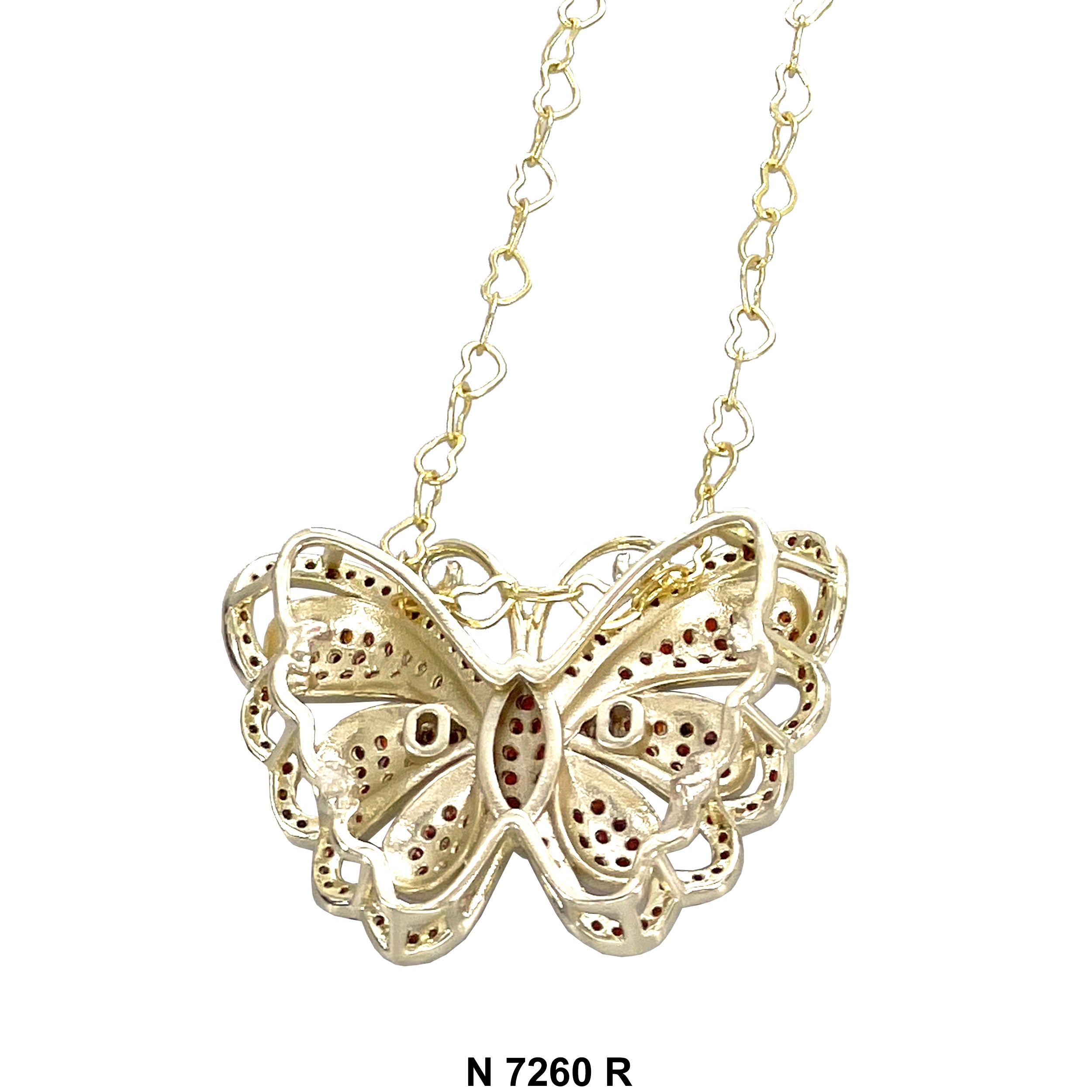 CZ Butterfly Heart Chain Necklace N 7260 R