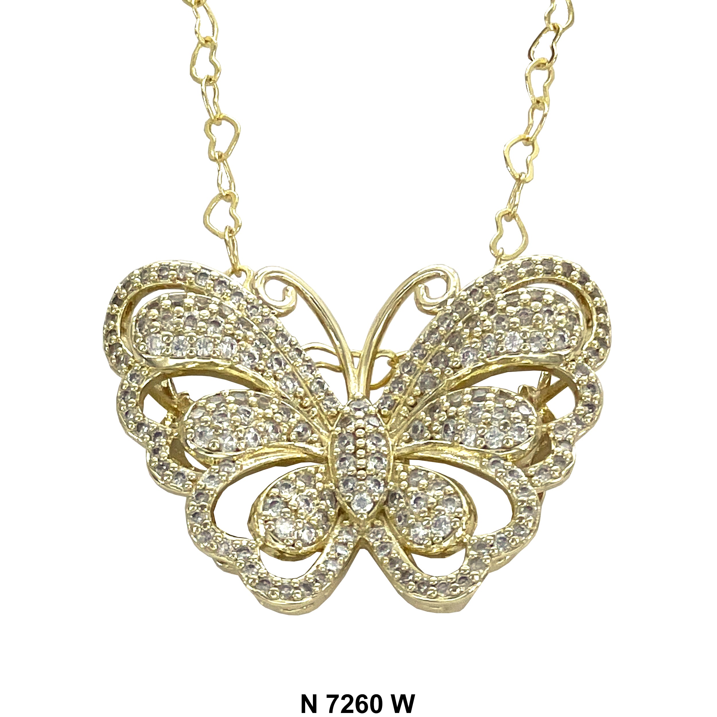 CZ Butterfly Heart Chain Necklace N 7260 W