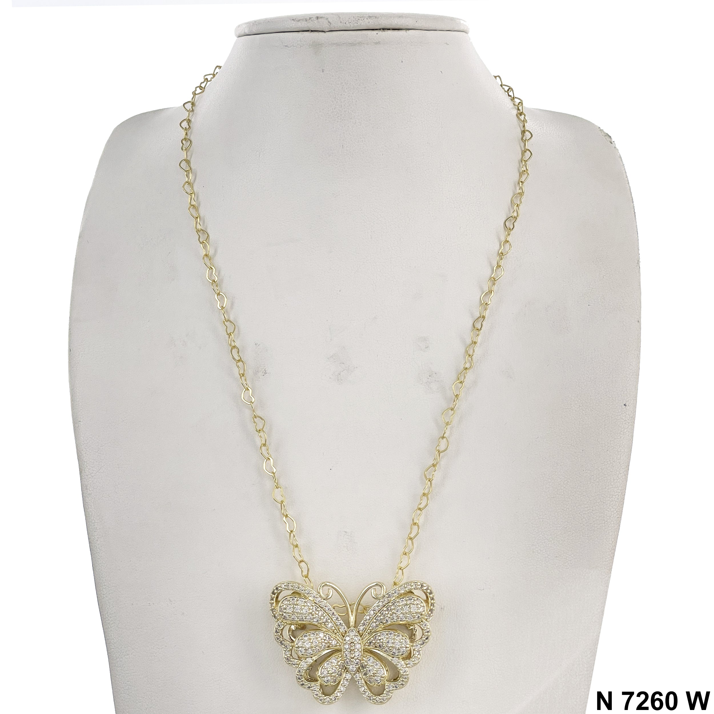 CZ Butterfly Heart Chain Necklace N 7260 W