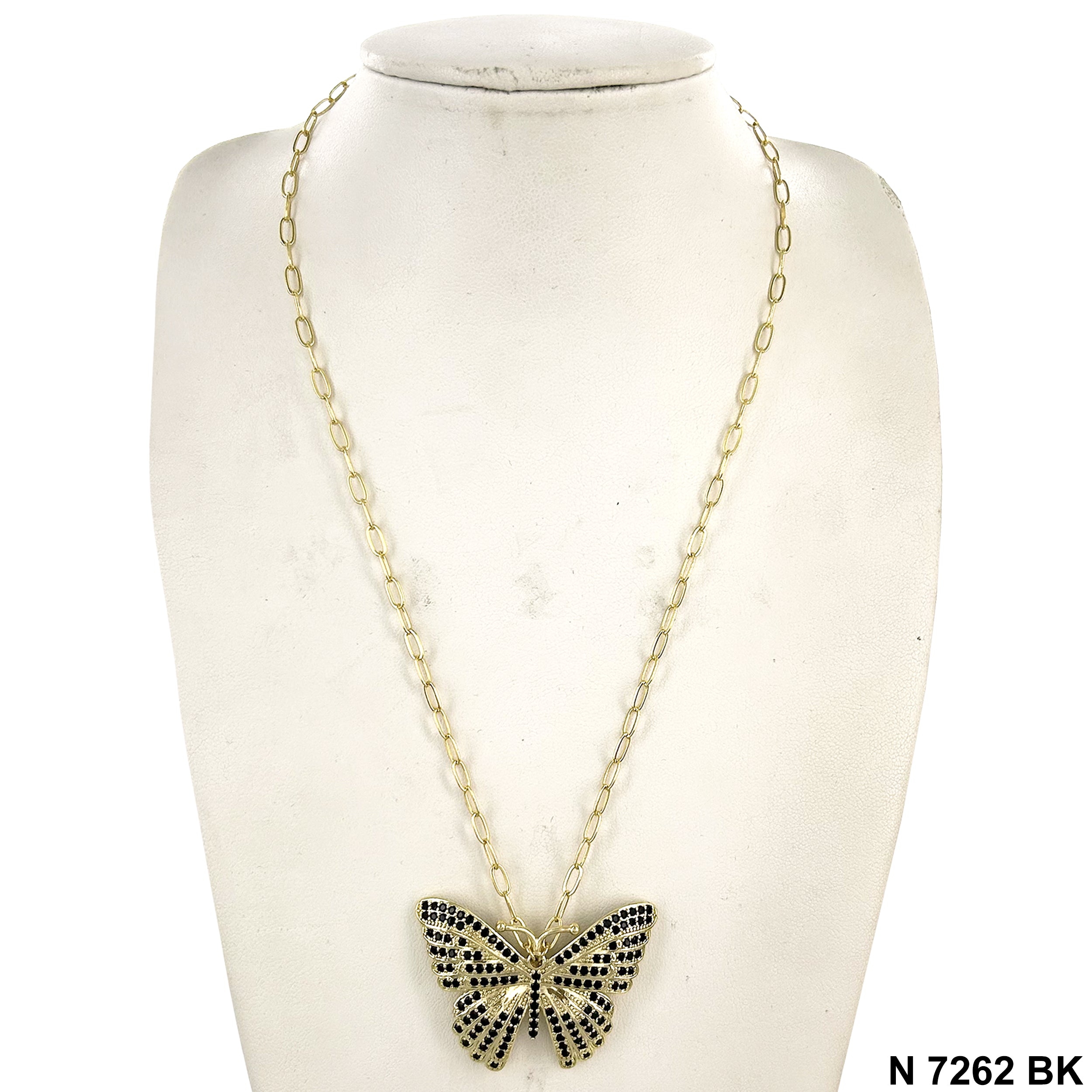 CZ Butterfly Paper Clip Chain Necklace N 7262 BK