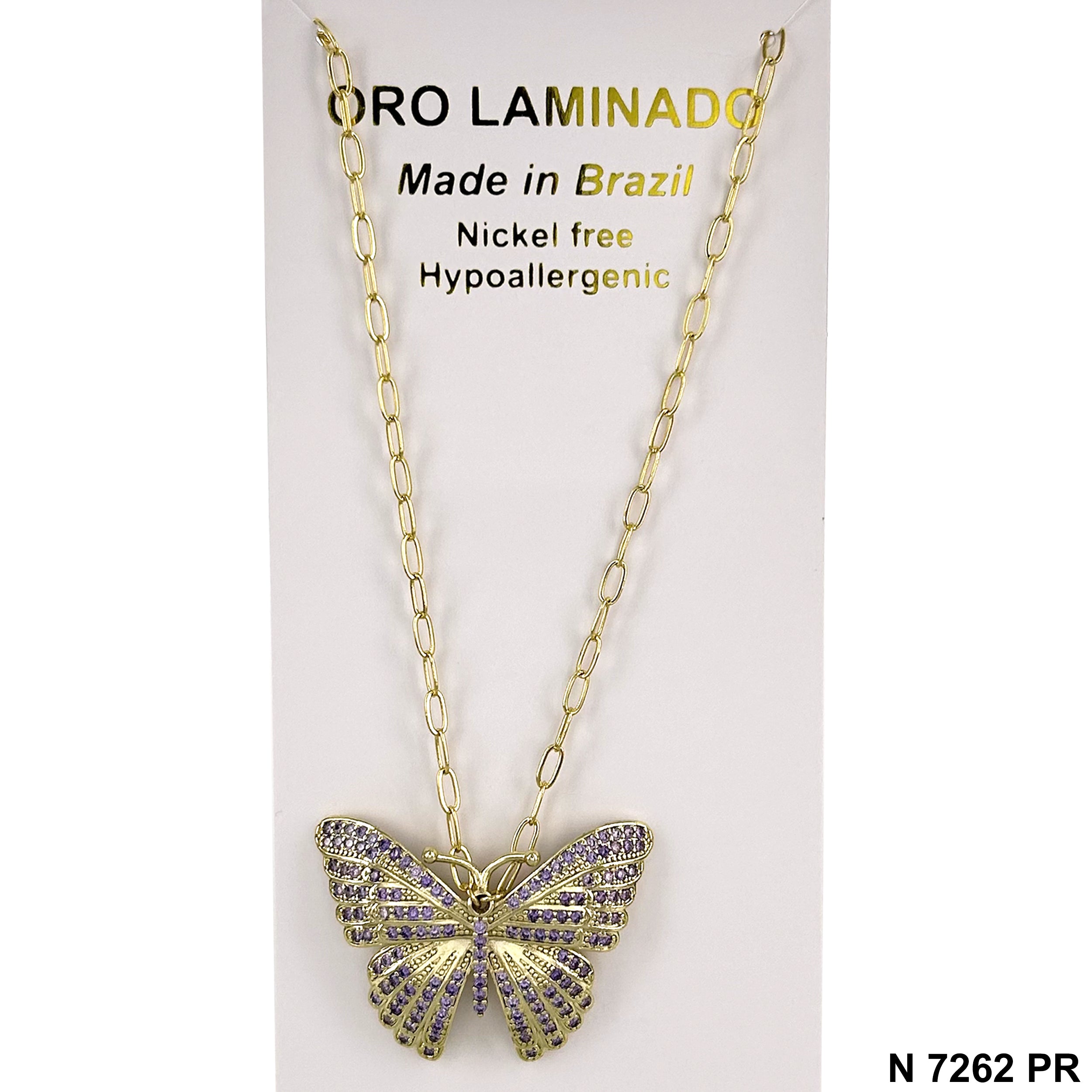 CZ Butterfly Paper Clip Chain Necklace N 7262 PR