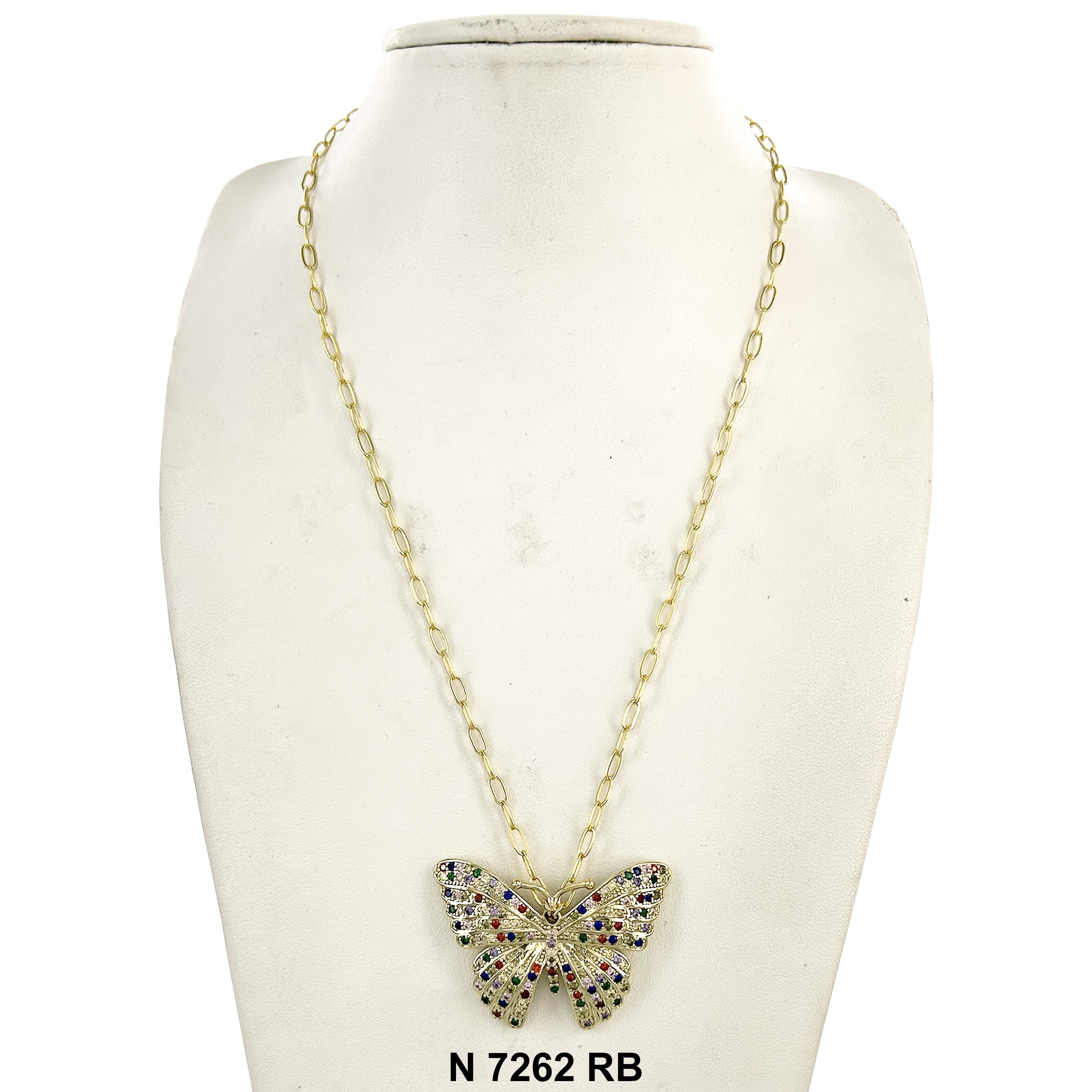 CZ Butterfly Paper Clip Chain Necklace N 7262 RB