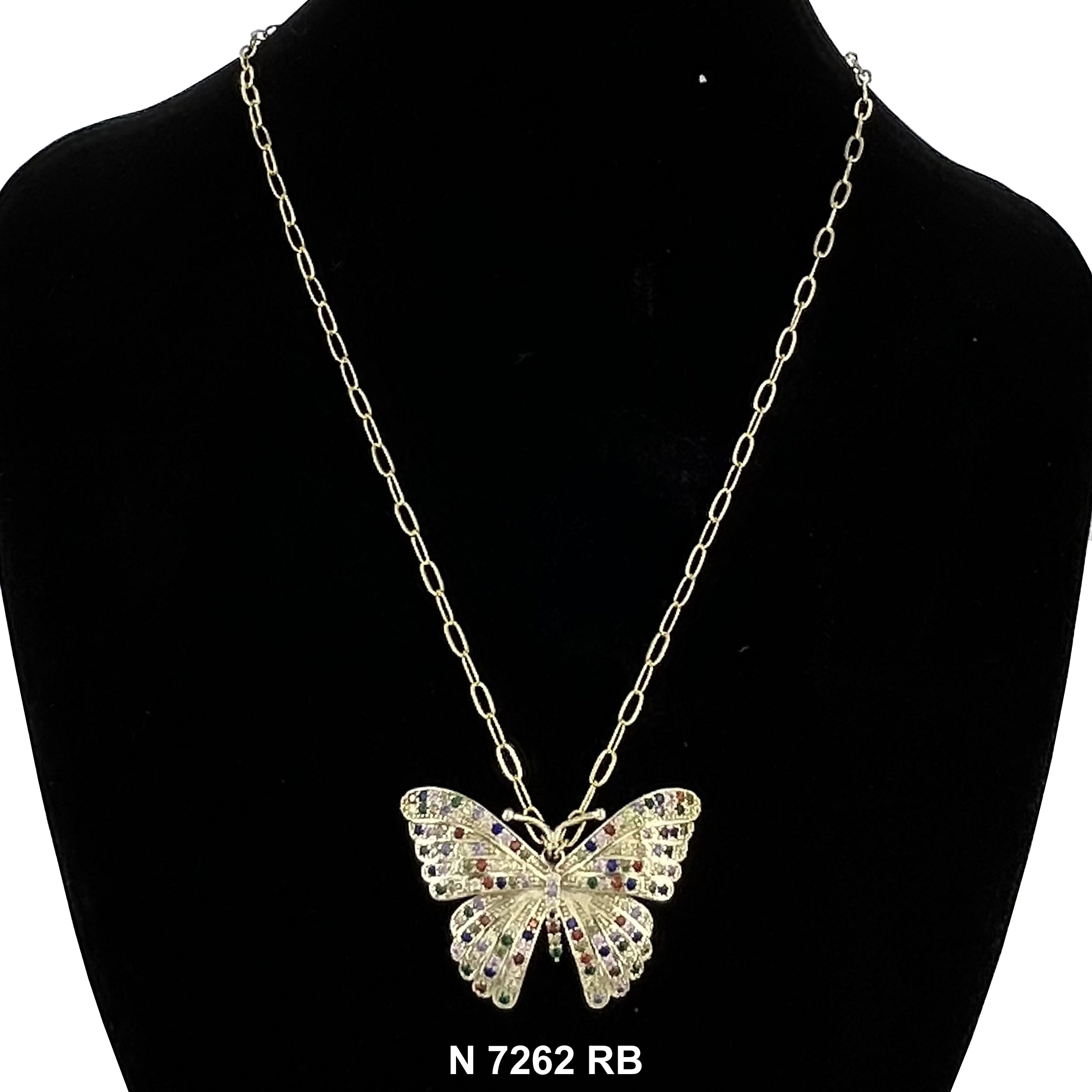 CZ Butterfly Paper Clip Chain Necklace N 7262 RB