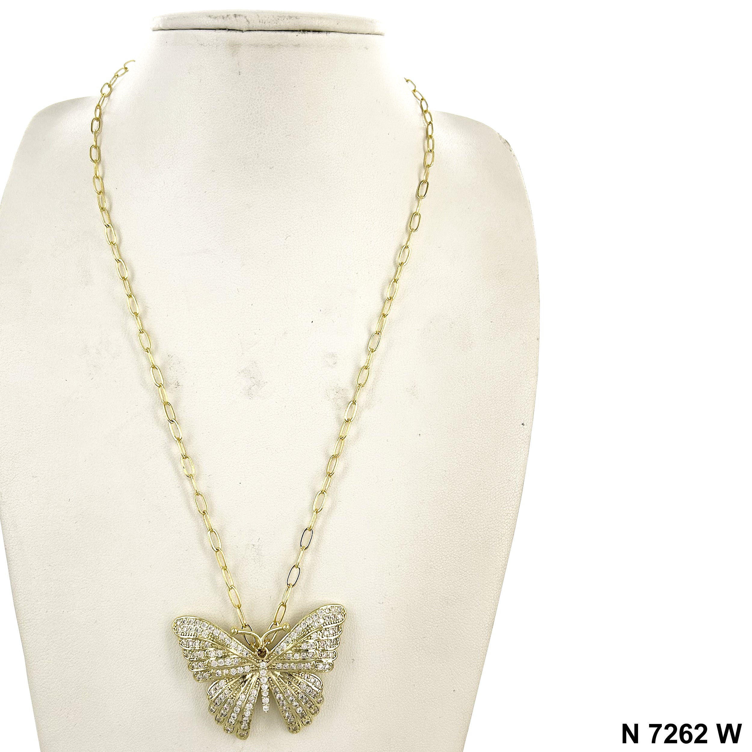 CZ Butterfly Paper Clip Chain Necklace N 7262 W