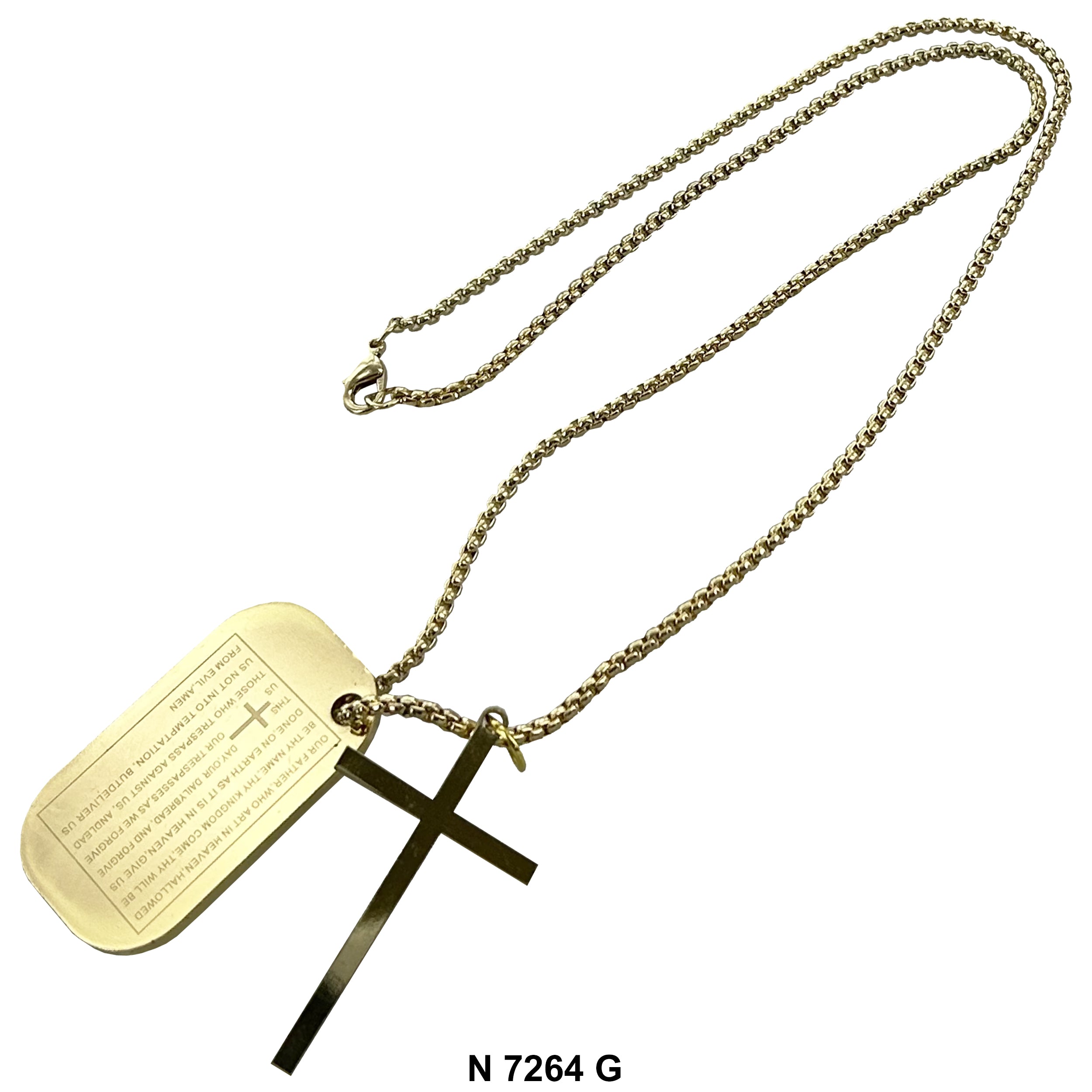 Cross + Lord's Prayer Tag Bismarck Chain Necklace N 7264 G