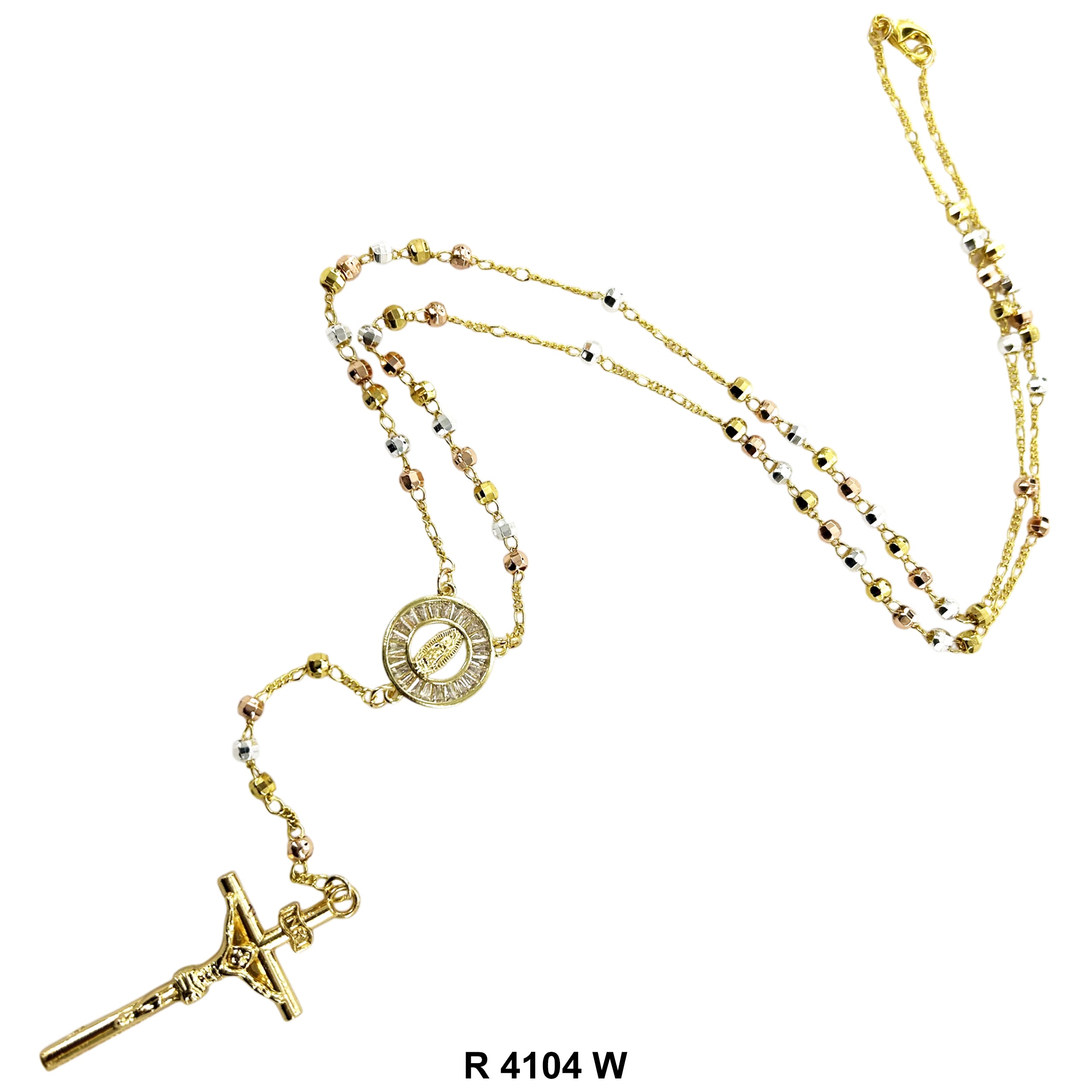 6 MM Guadalupe Disco Ball Beads Rosary R 4104 W