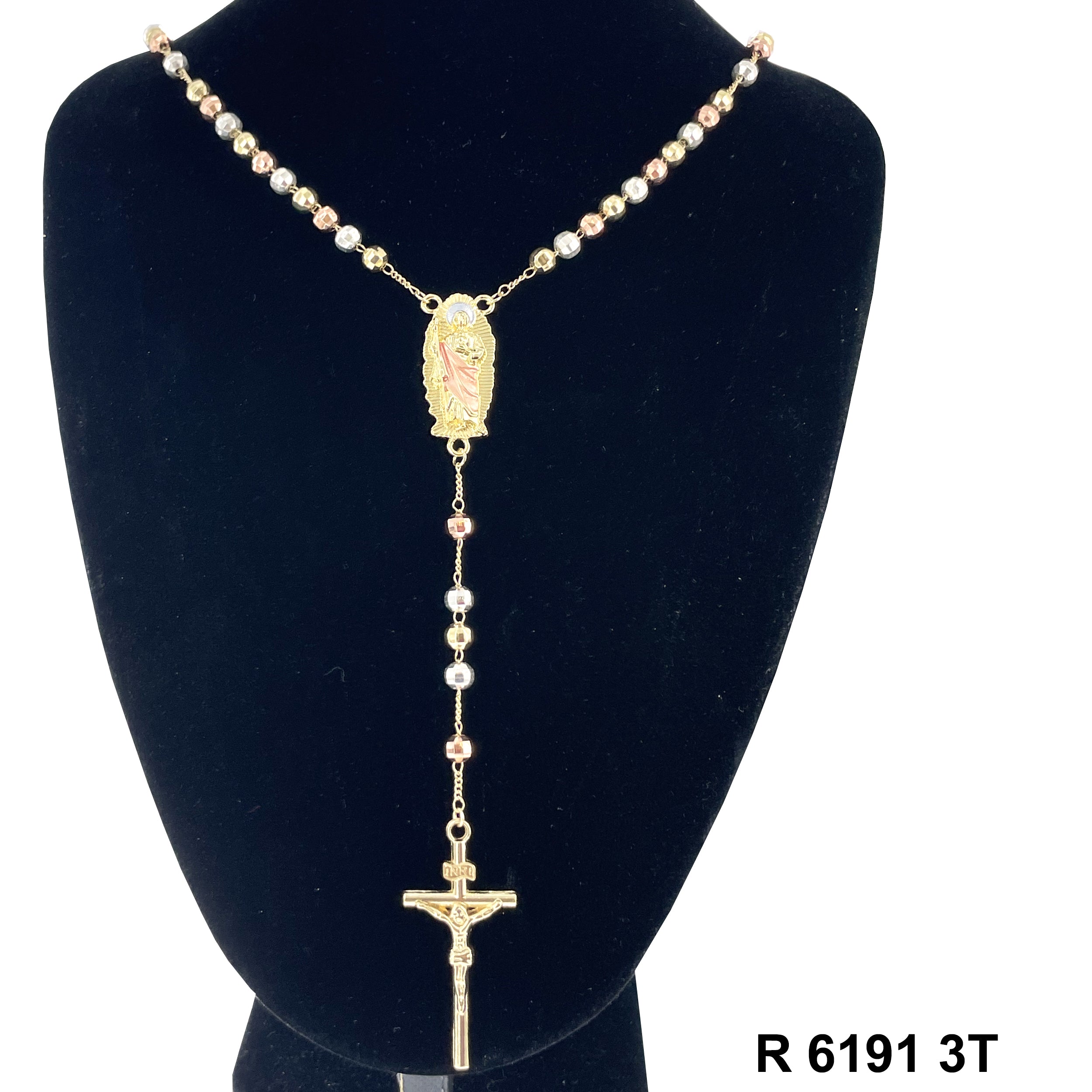 6 MM Diamond Cut Beads San Judas Rosary R 6191 3T