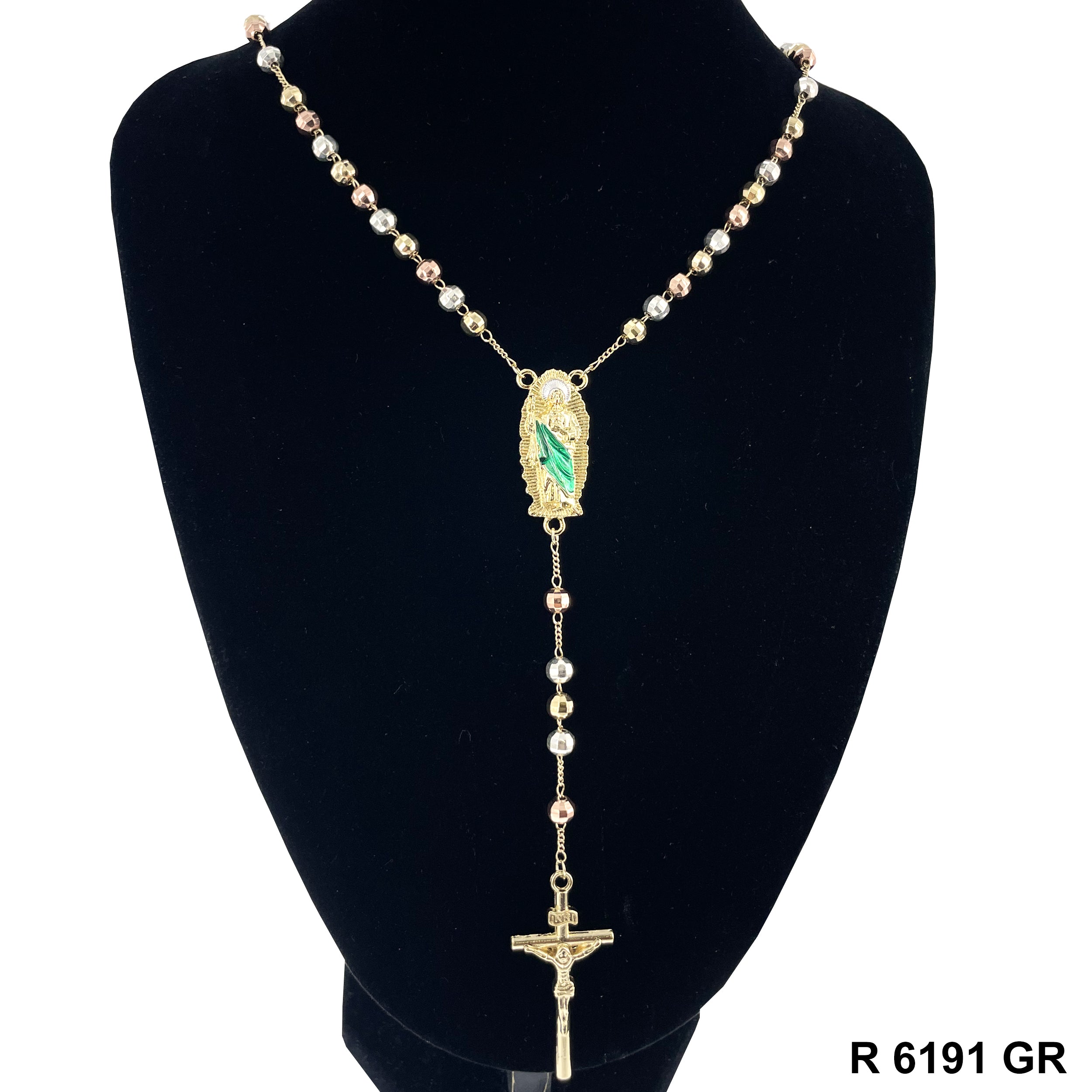 6 MM Diamond Cut Beads San Judas Rosary R 6191 GR
