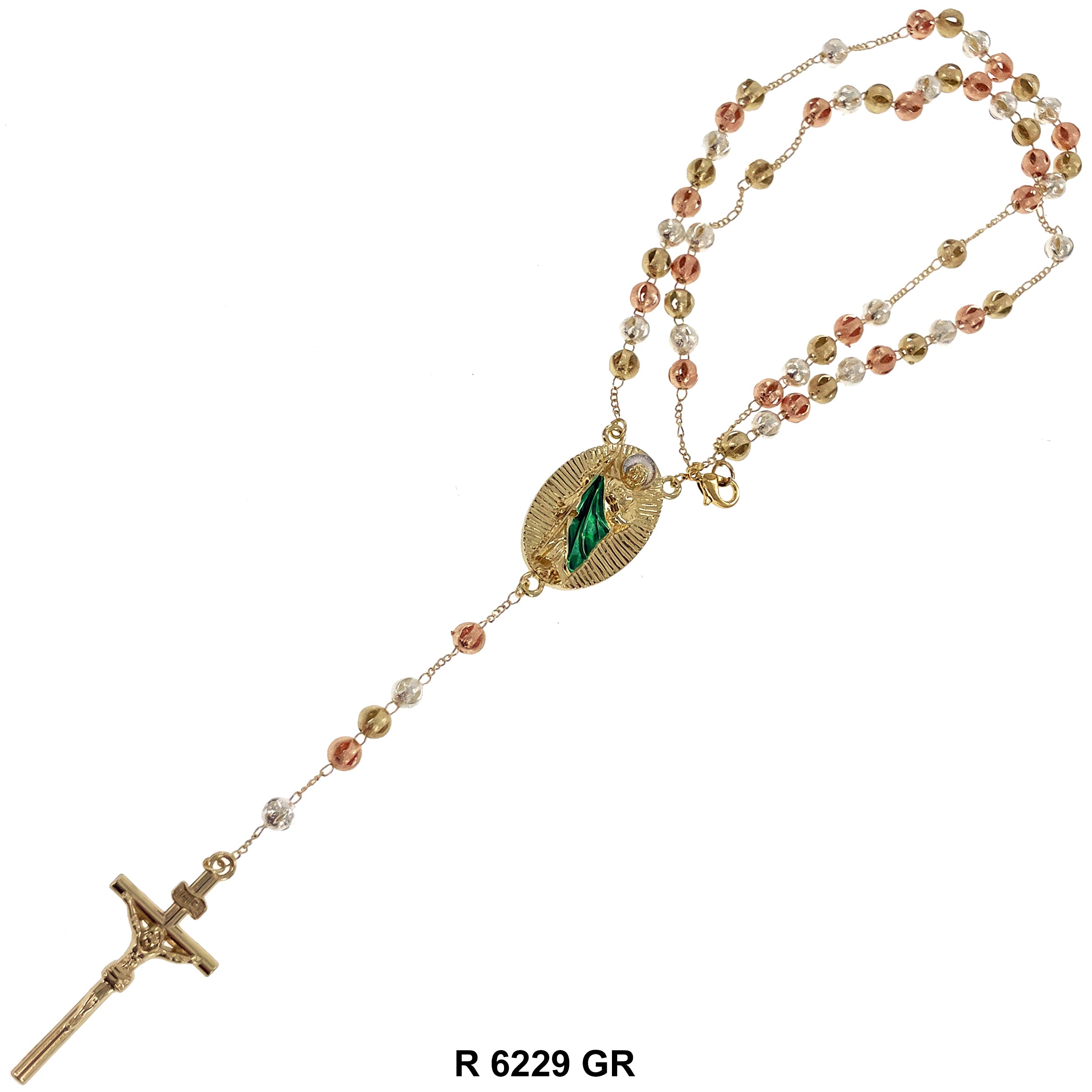 6 MM San Judas Sphere Beads Rosary R 6229 GR