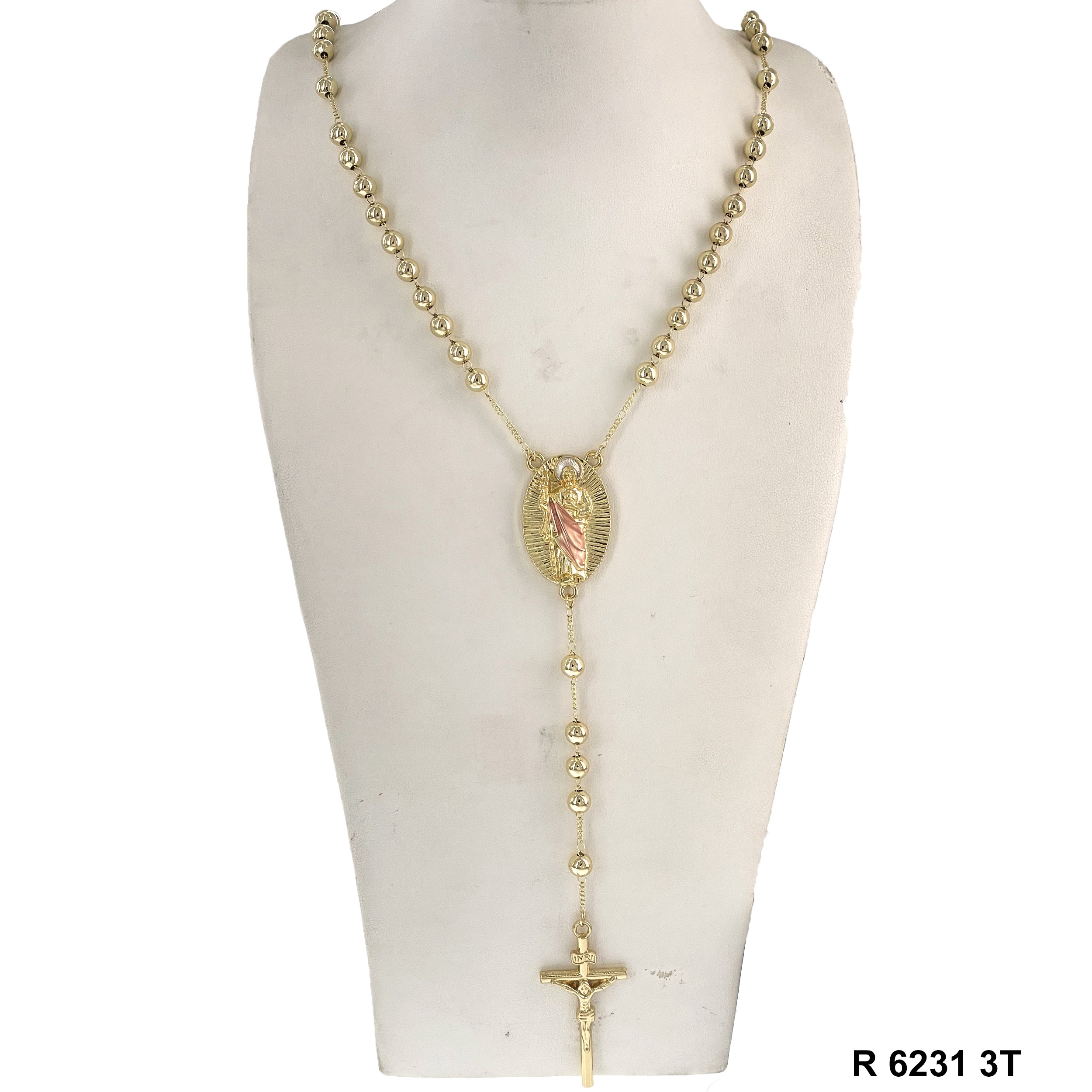 6 MM San Judas Shiny Beads Rosary R 6231 3T