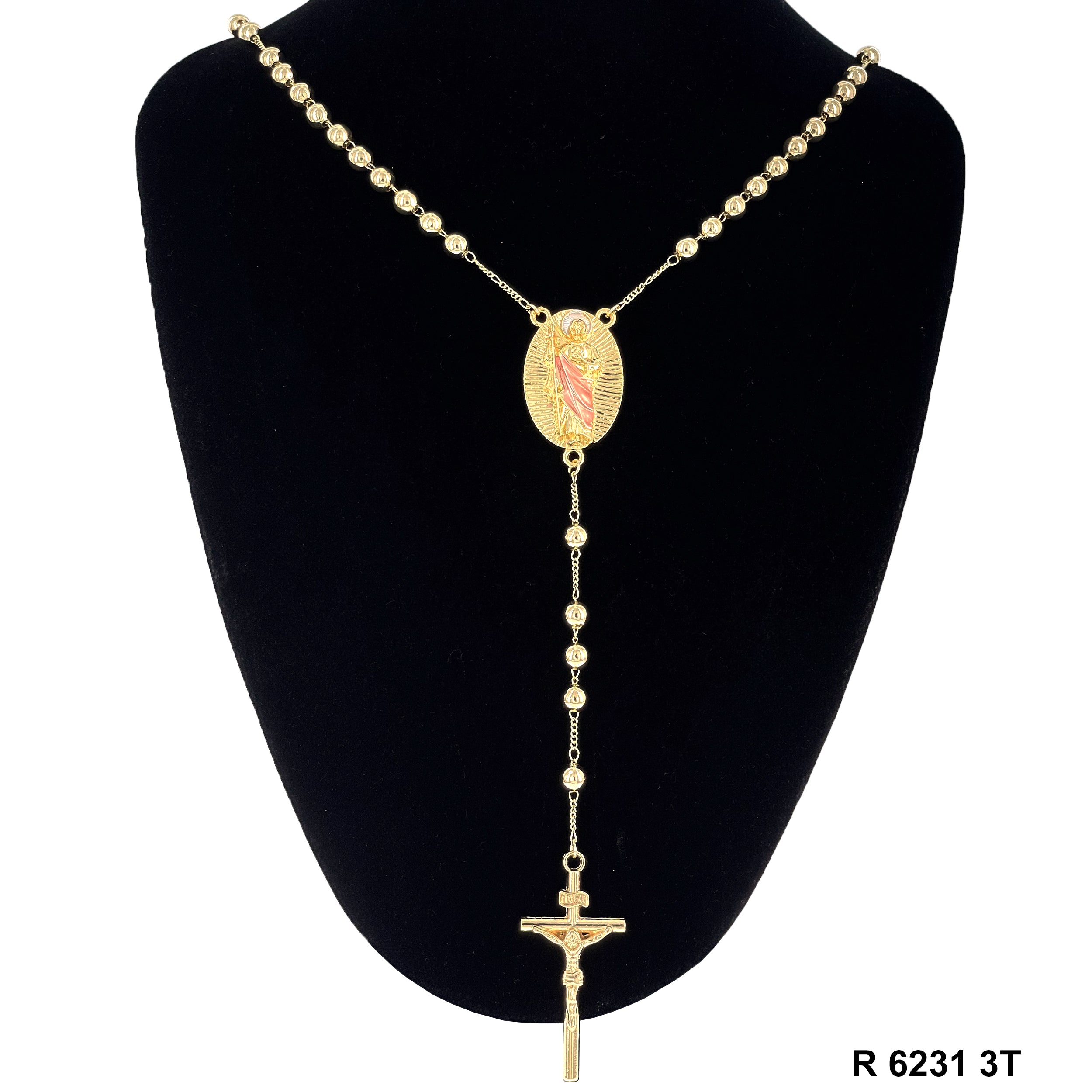6 MM San Judas Shiny Beads Rosary R 6231 3T
