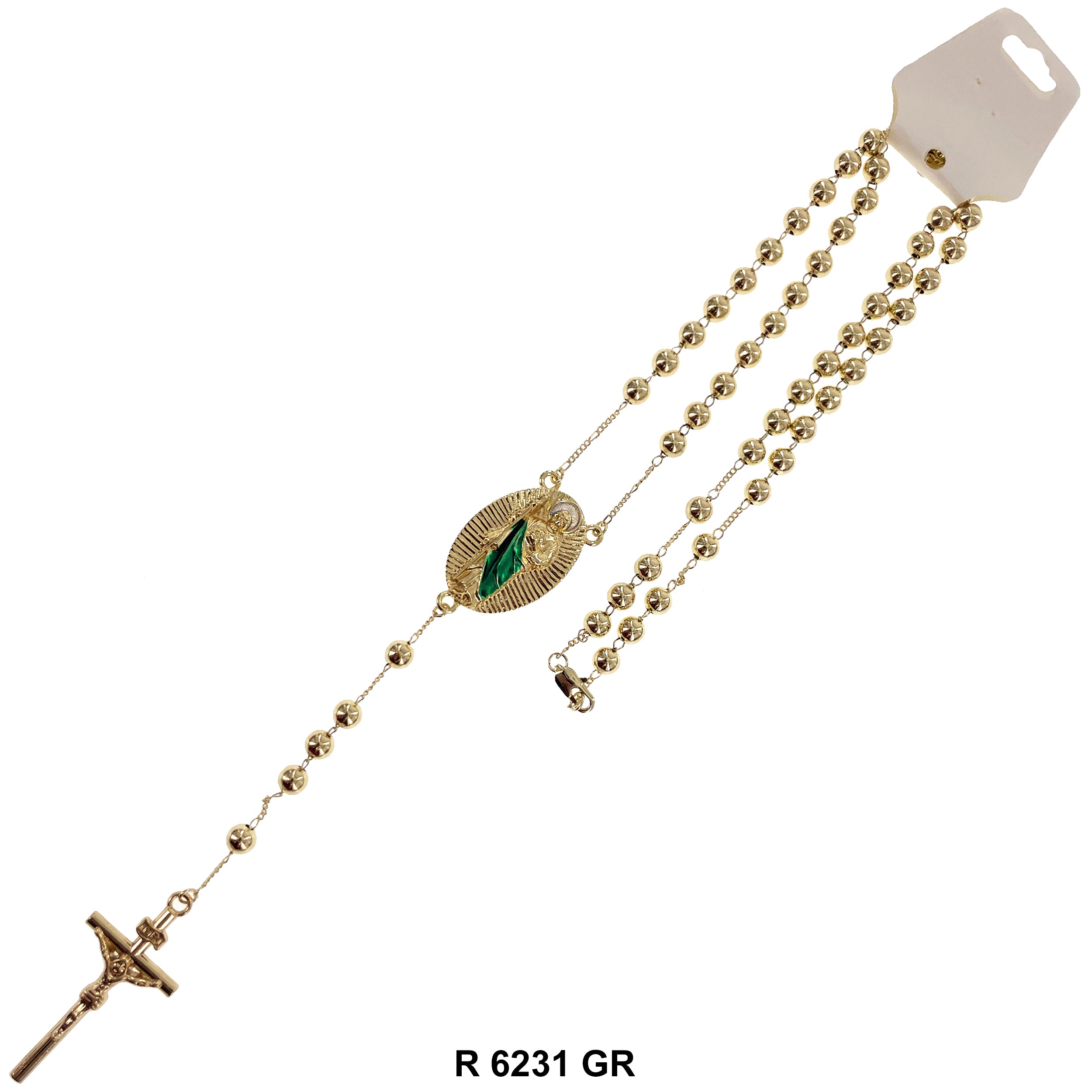 6 MM San Judas Shiny Beads Rosary R 6231 GR