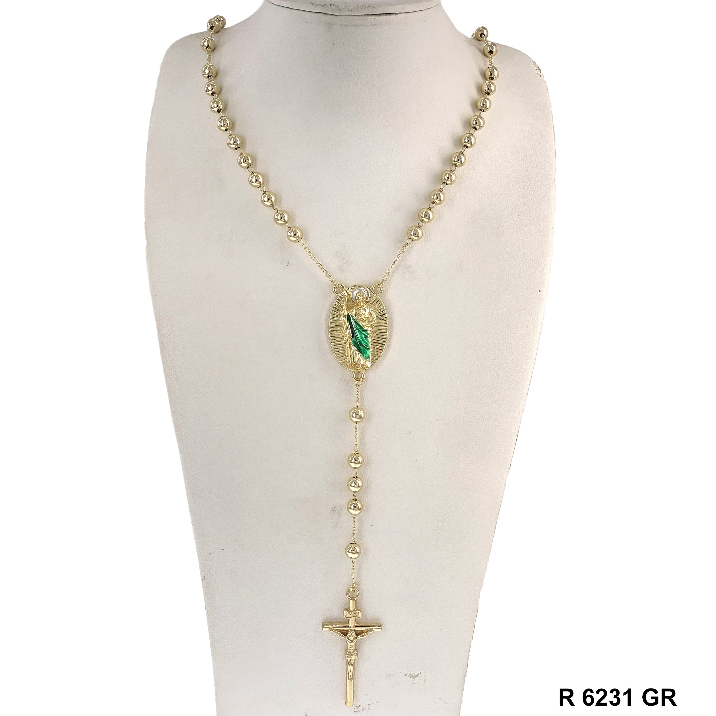 6 MM San Judas Shiny Beads Rosary R 6231 GR