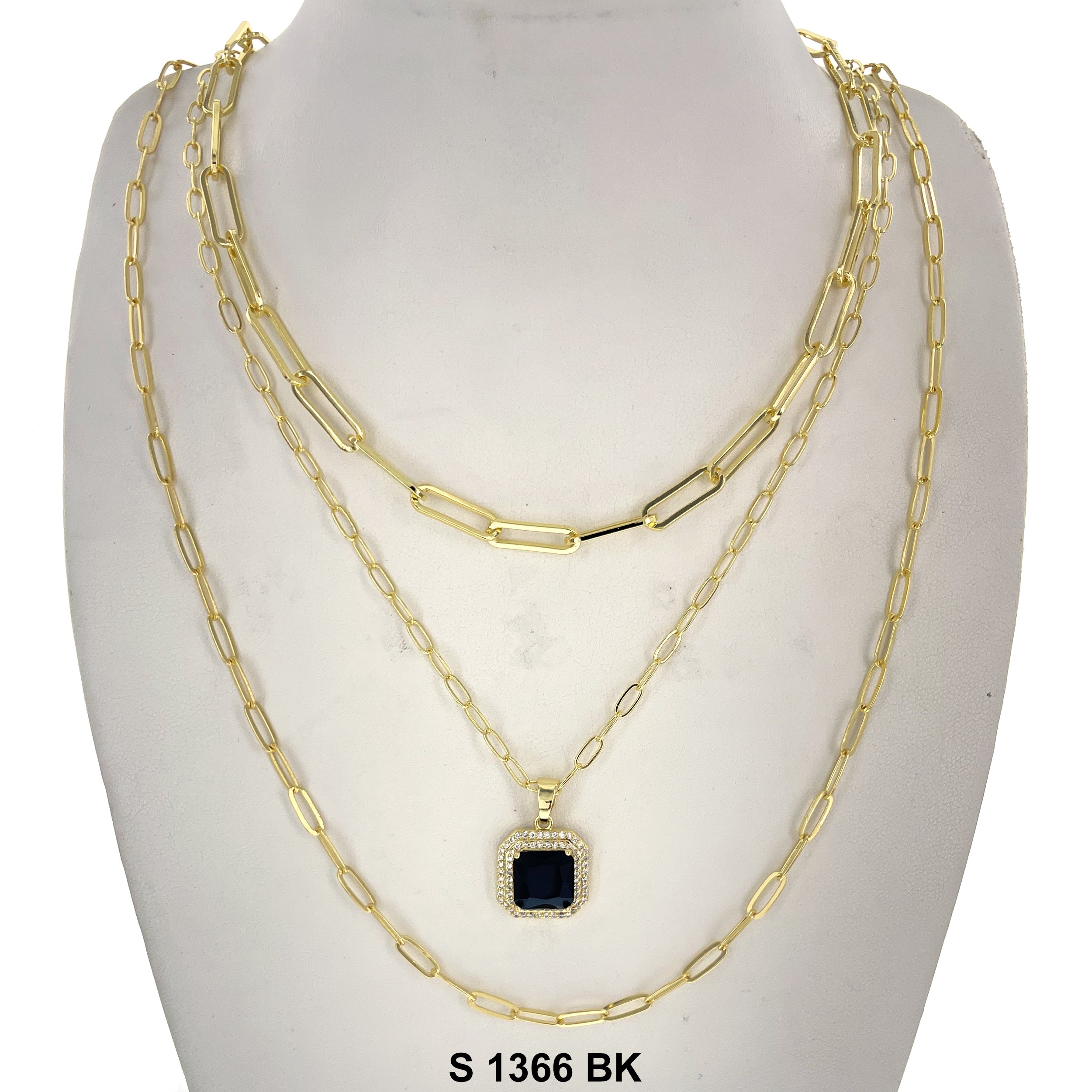 3-Layer Square Stone Necklace Set S 1366 BK