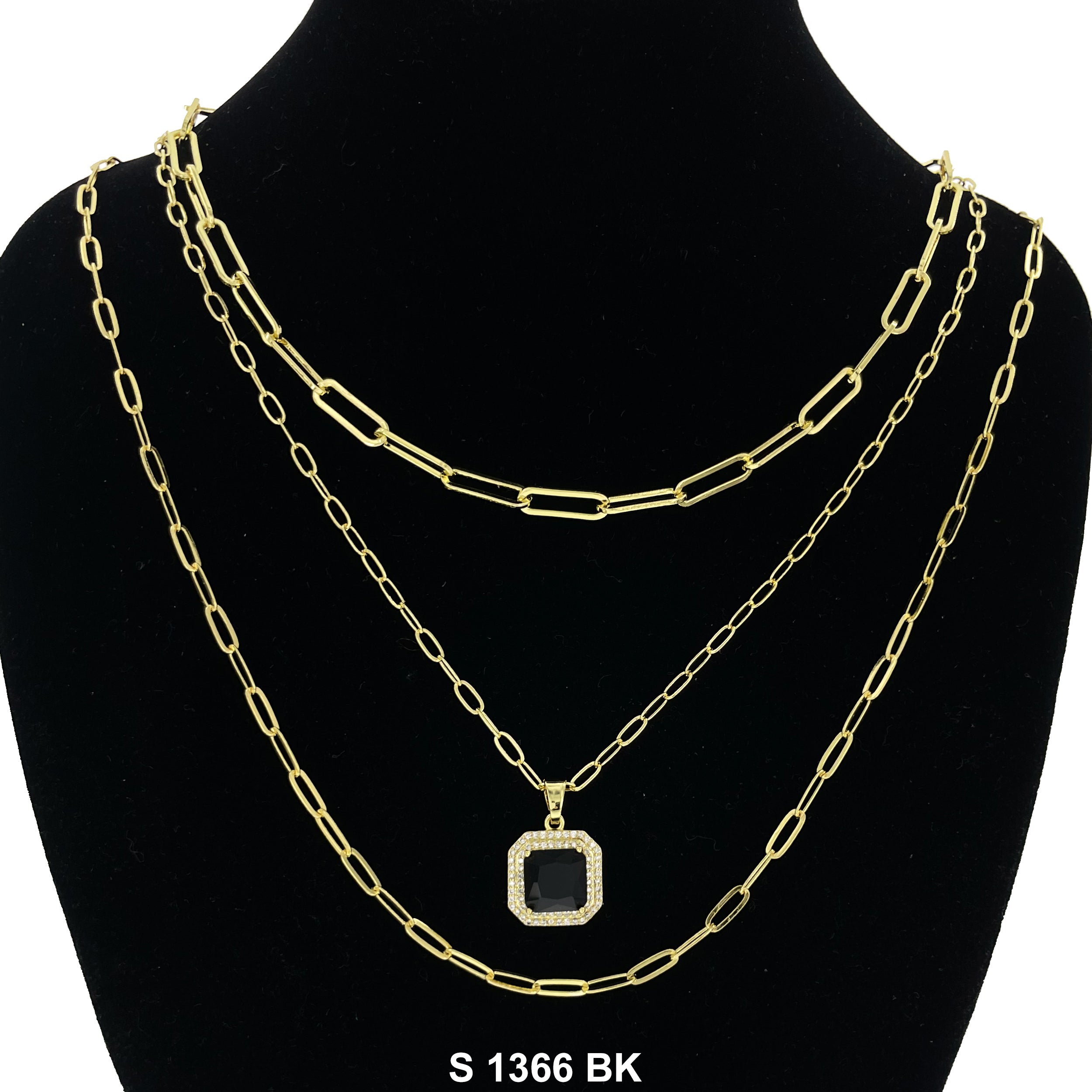 3-Layer Square Stone Necklace Set S 1366 BK