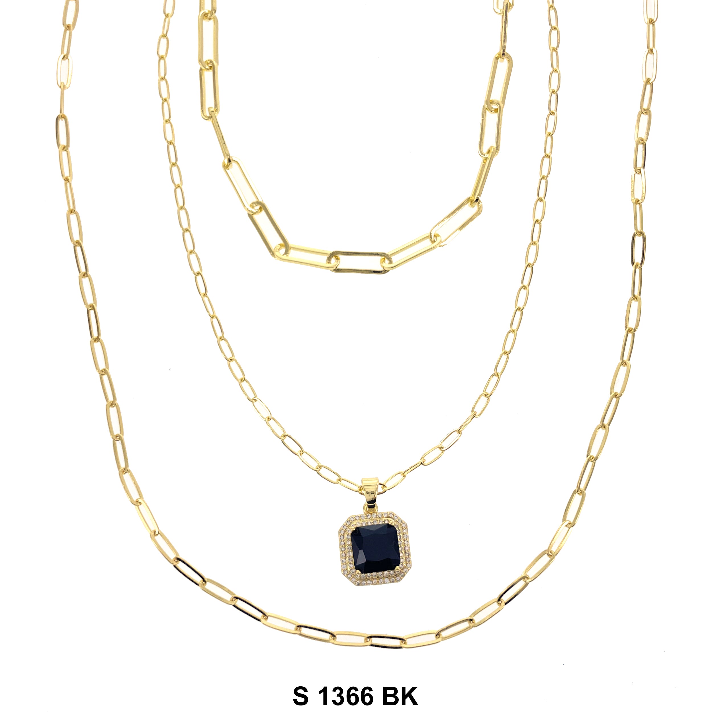 3-Layer Square Stone Necklace Set S 1366 BK