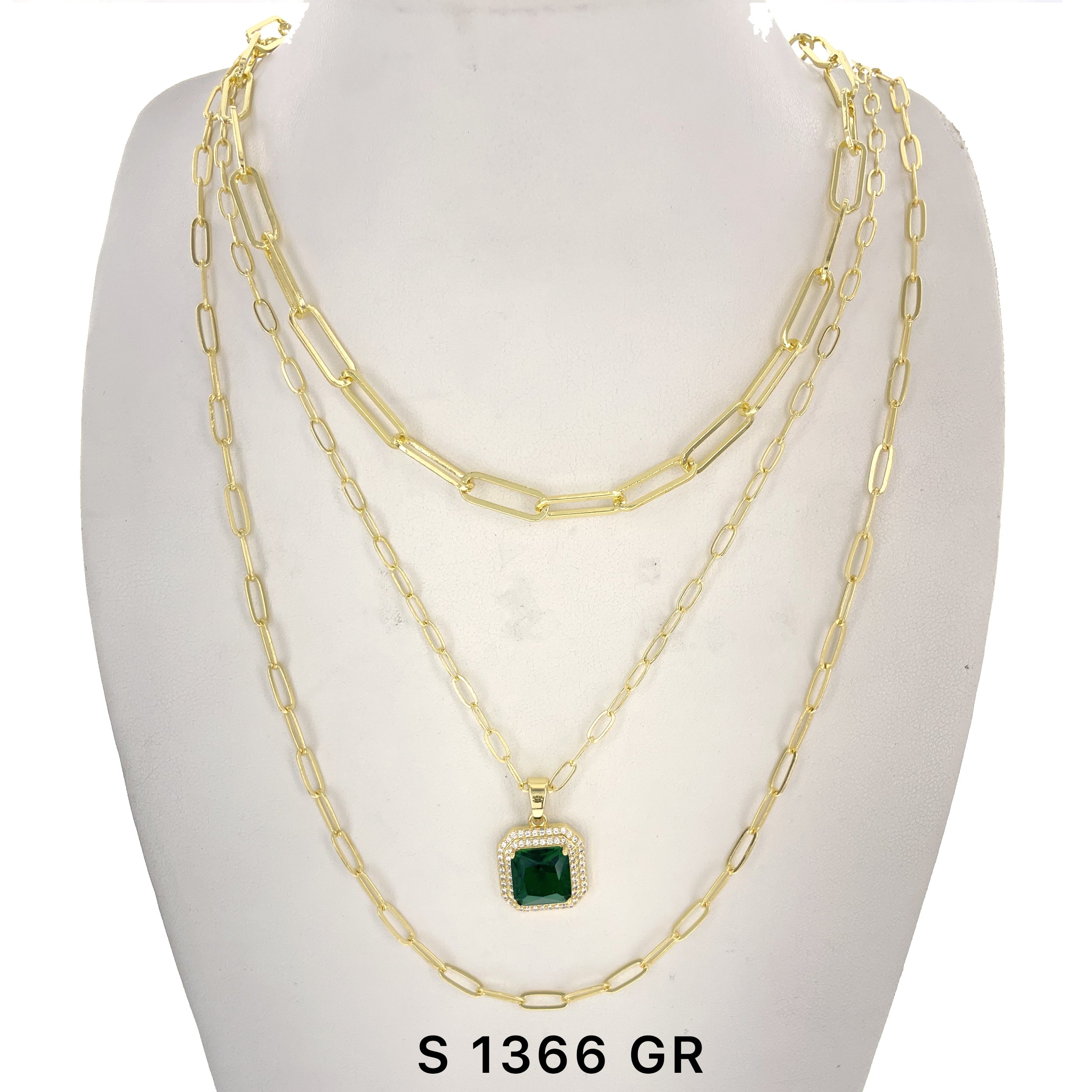 3-Layer Square Stone Necklace Set S 1366 GR