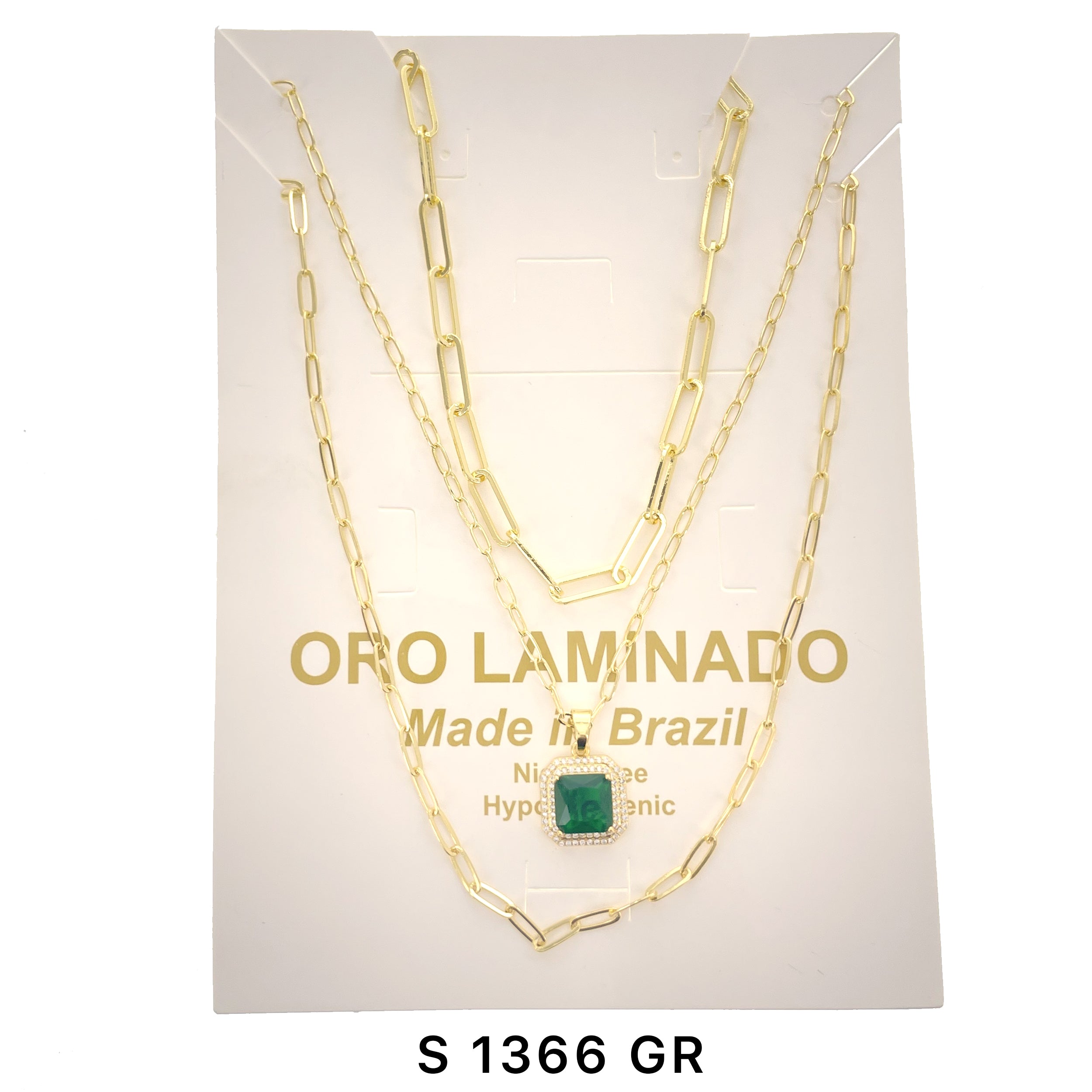 3-Layer Square Stone Necklace Set S 1366 GR