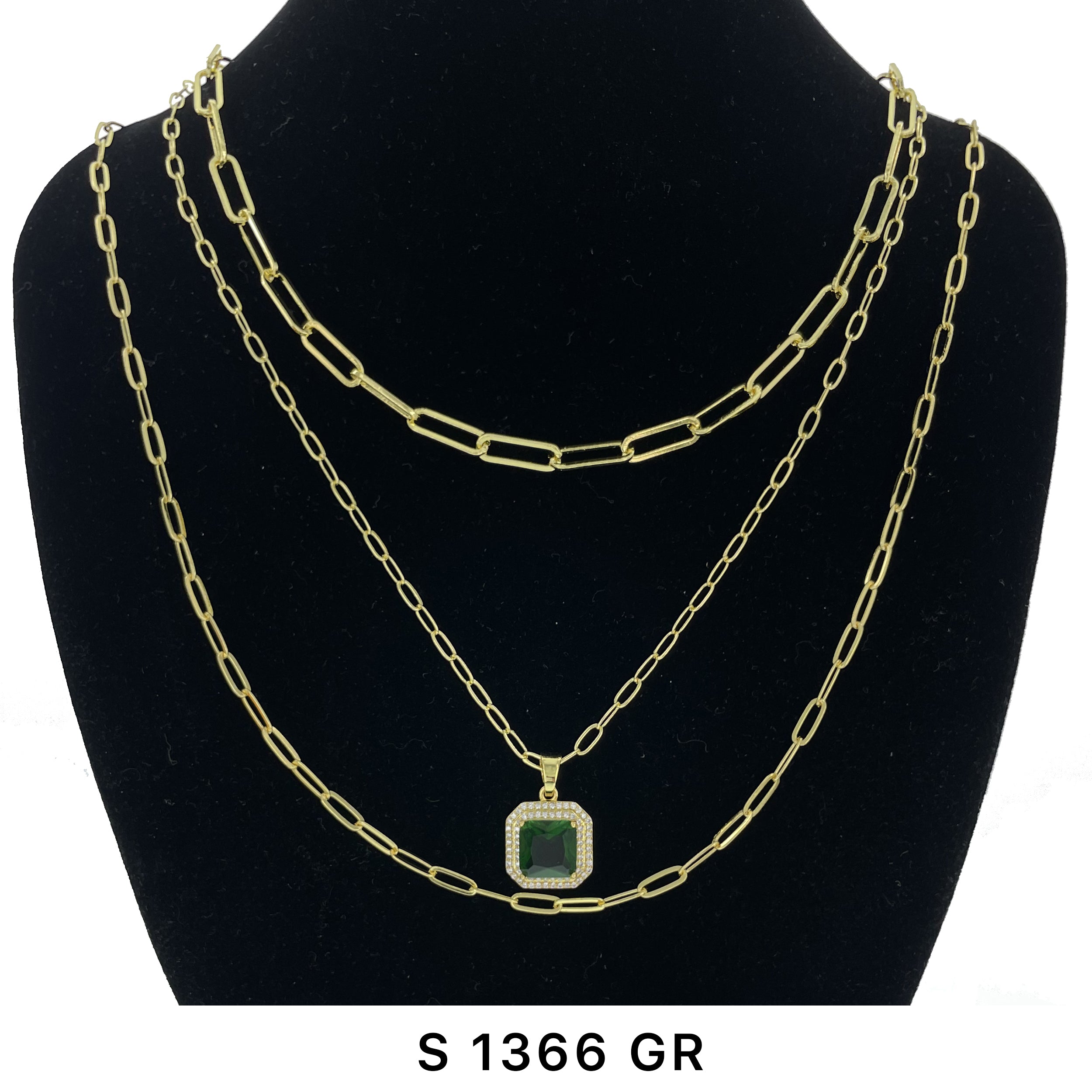 3-Layer Square Stone Necklace Set S 1366 GR