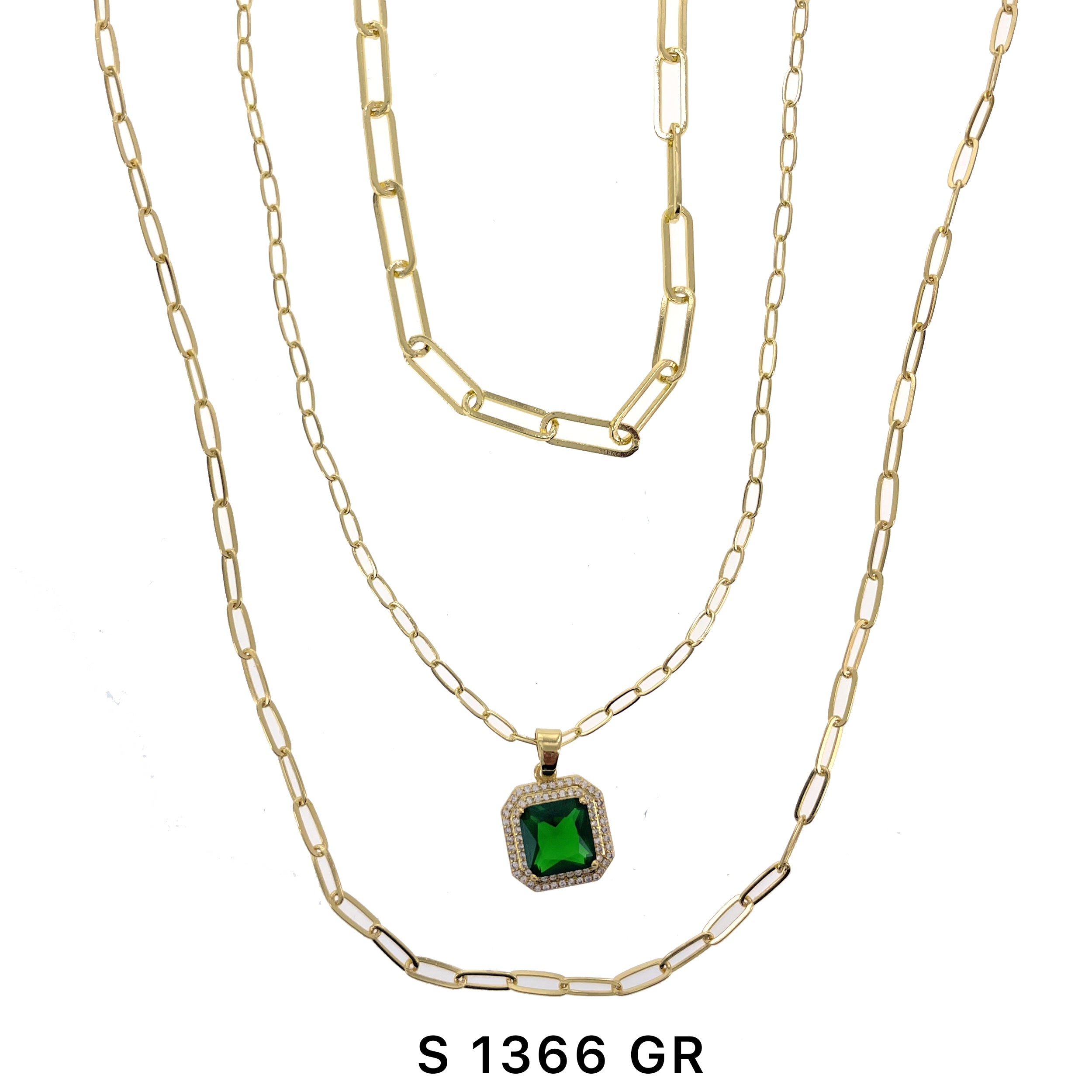 3-Layer Square Stone Necklace Set S 1366 GR