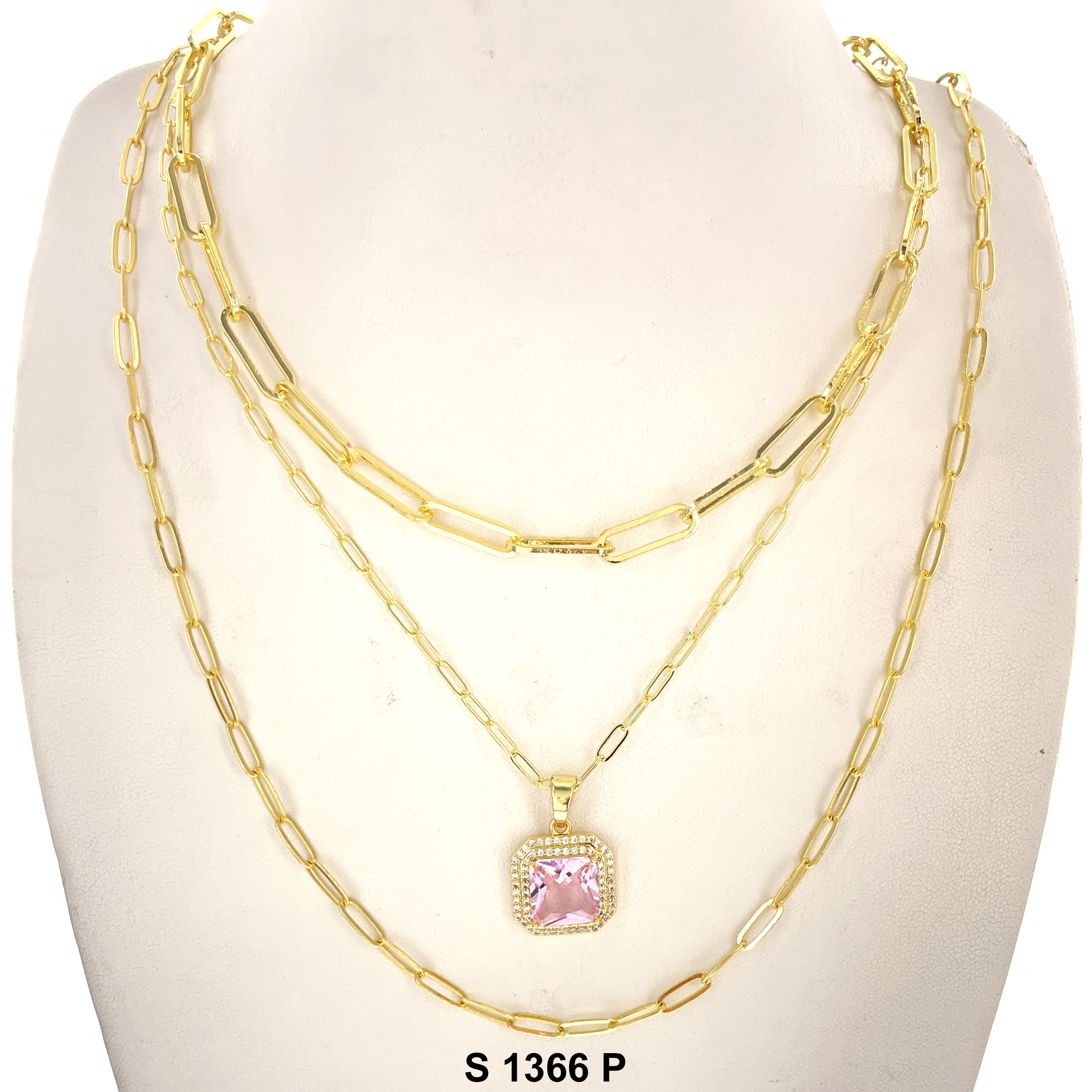 3-Layer Square Stone Necklace Set S 1366 P