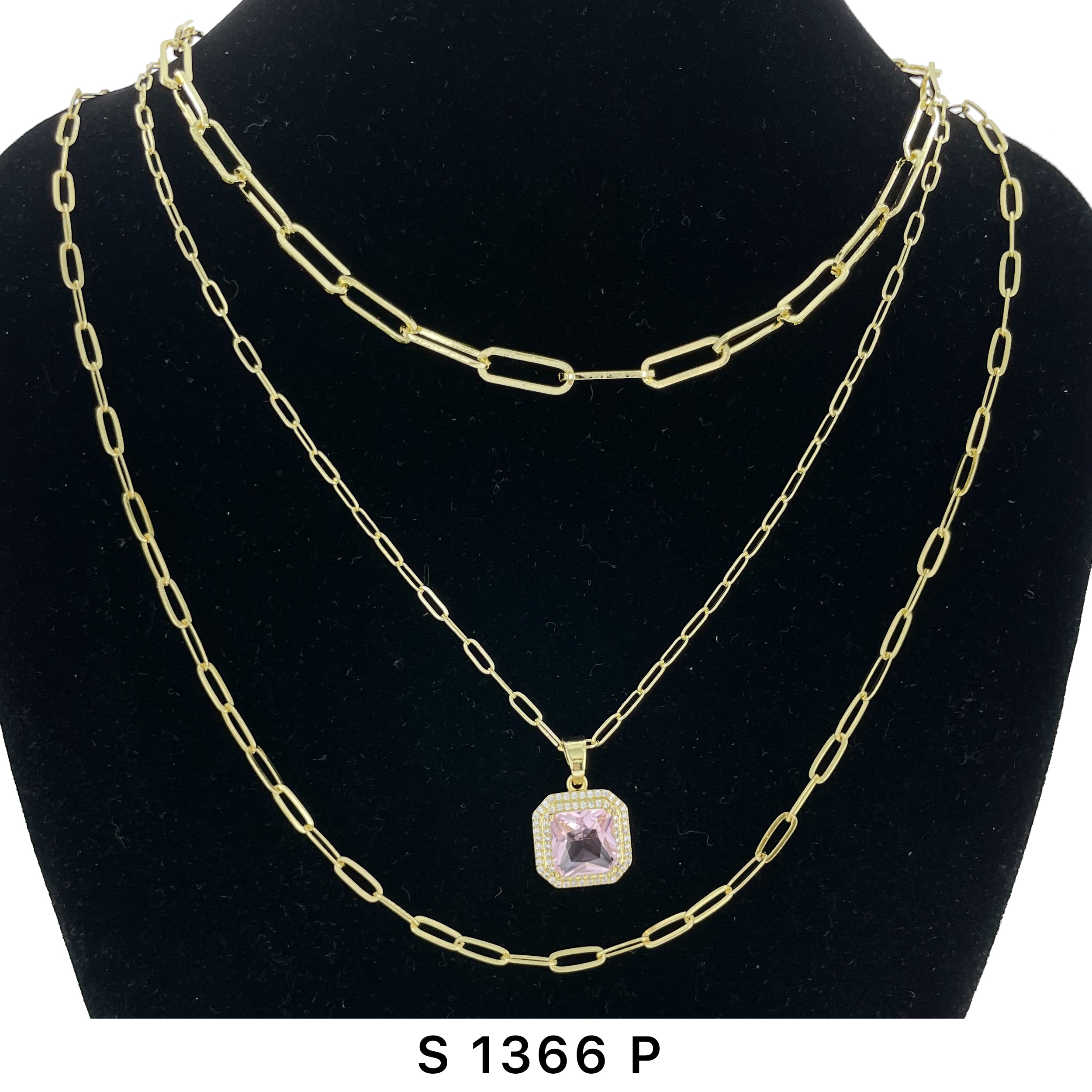 3-Layer Square Stone Necklace Set S 1366 P