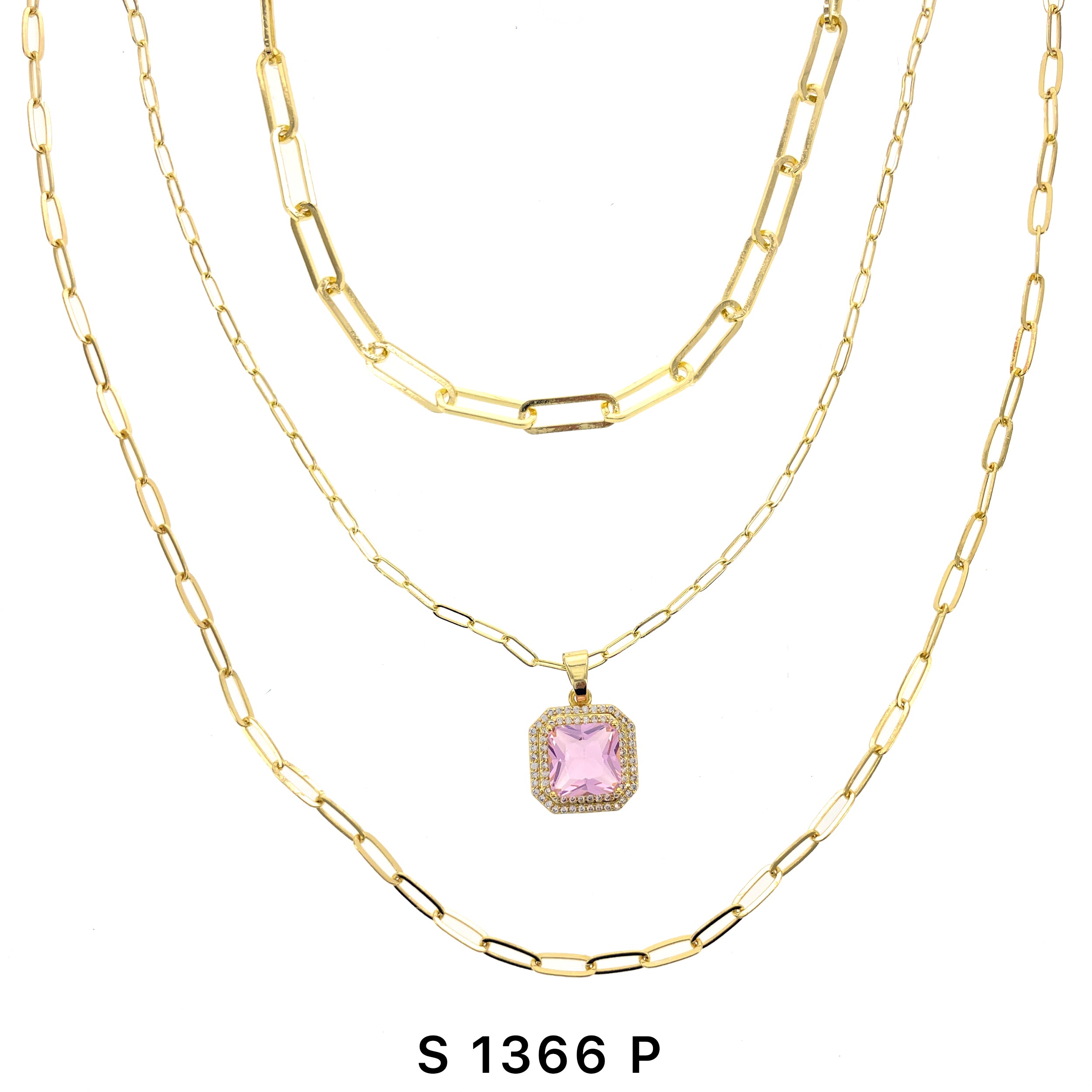 3-Layer Square Stone Necklace Set S 1366 P