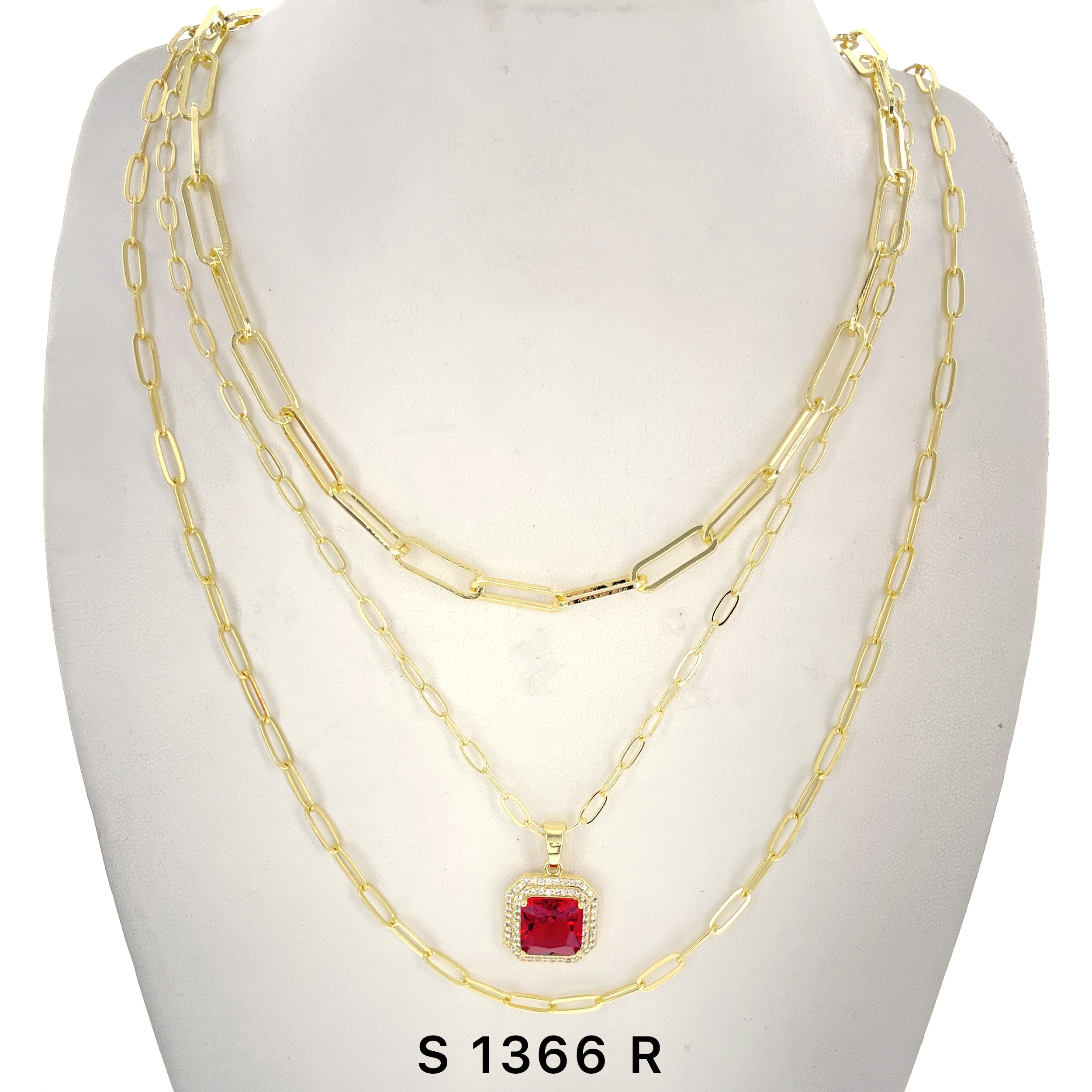 3-Layer Square Stone Necklace Set S 1366 R