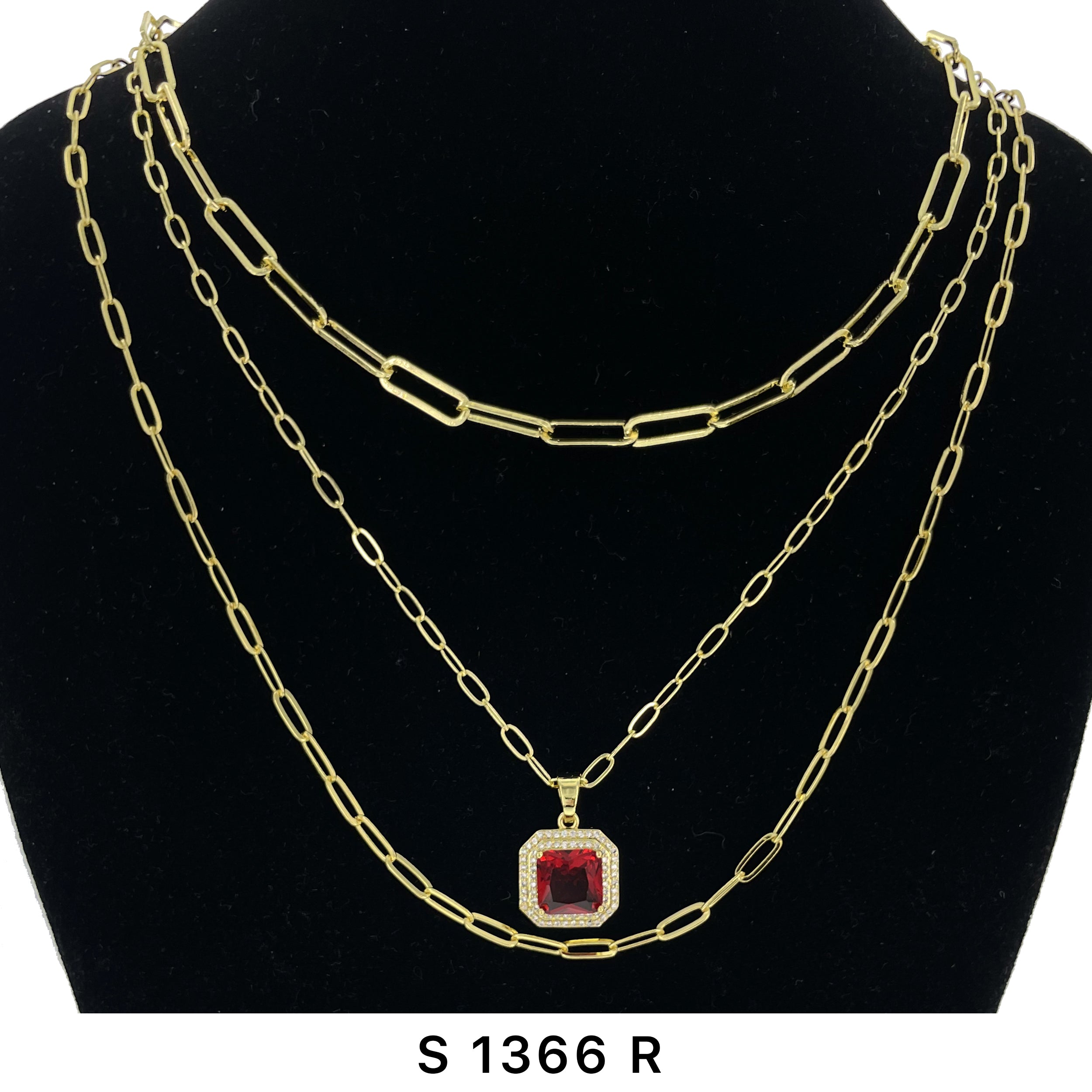 3-Layer Square Stone Necklace Set S 1366 R