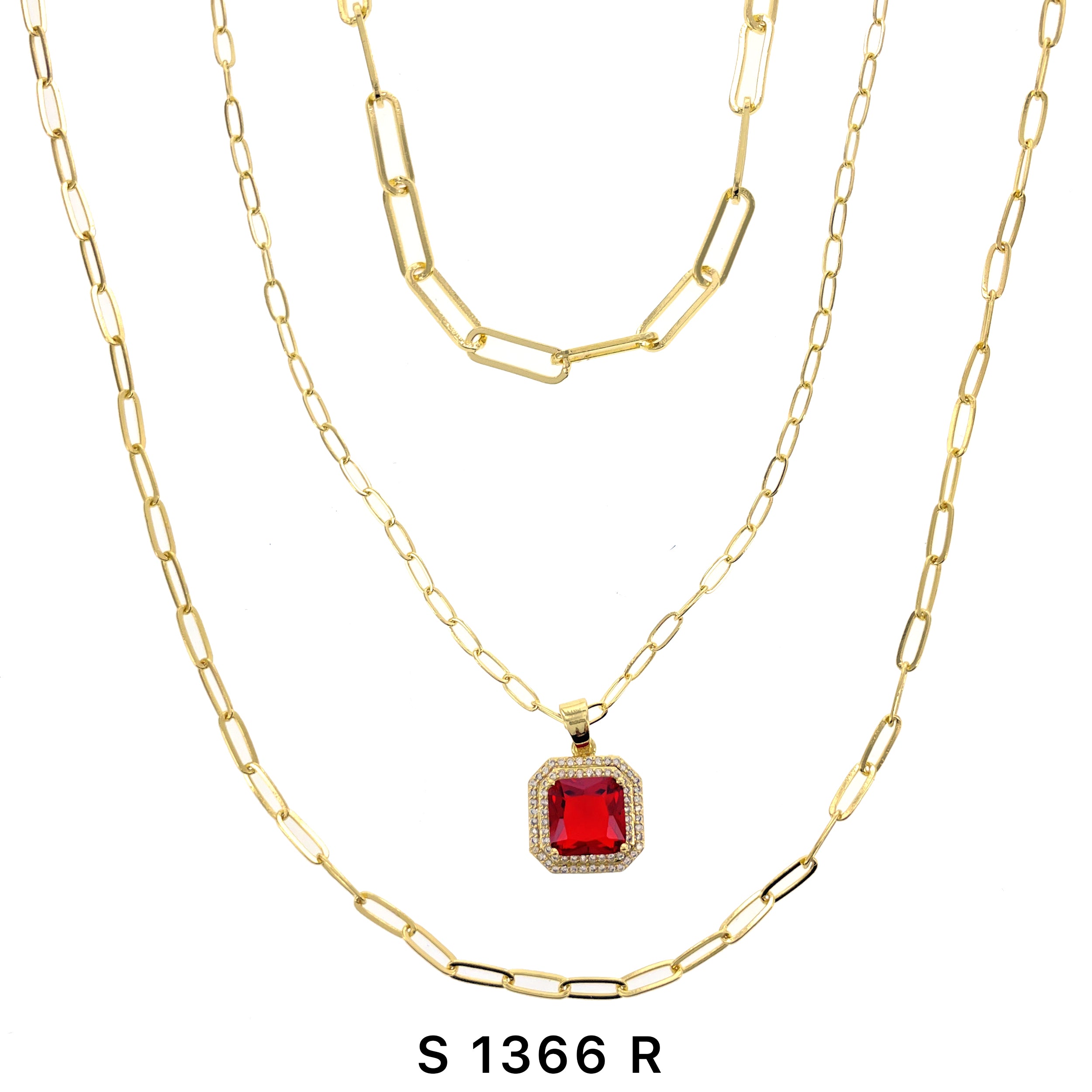 3-Layer Square Stone Necklace Set S 1366 R