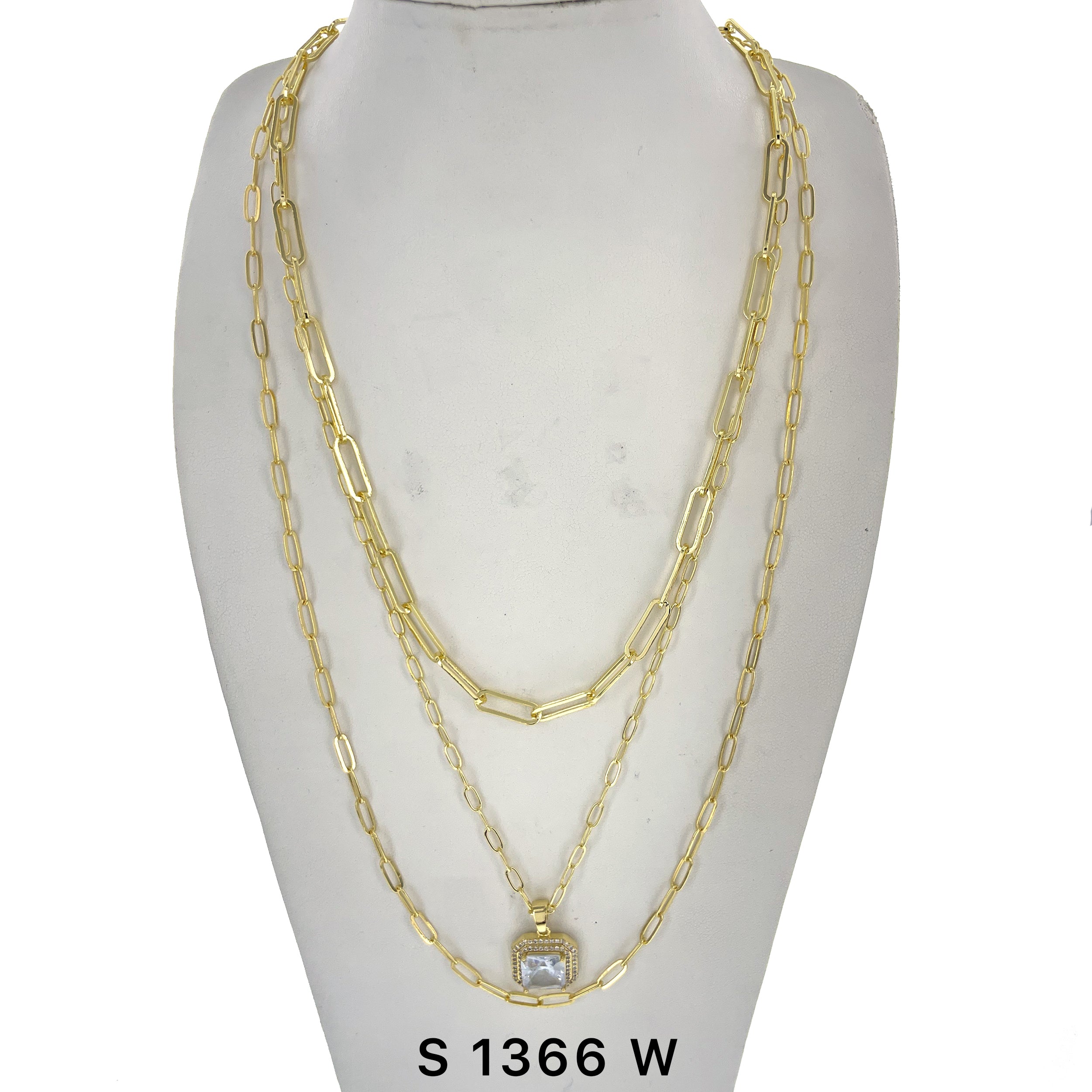 3-Layer Square Stone Necklace Set S 1366 W