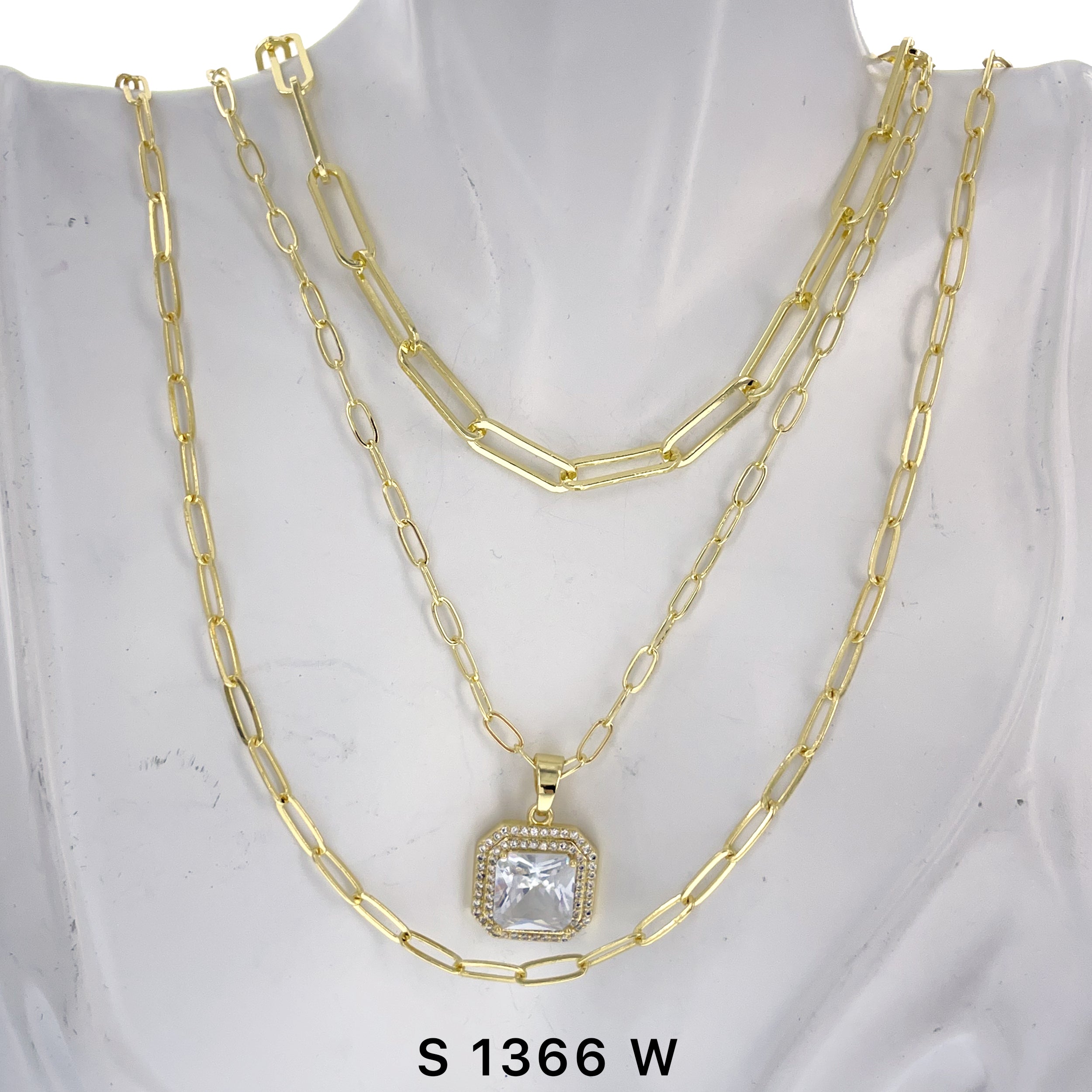 3-Layer Square Stone Necklace Set S 1366 W