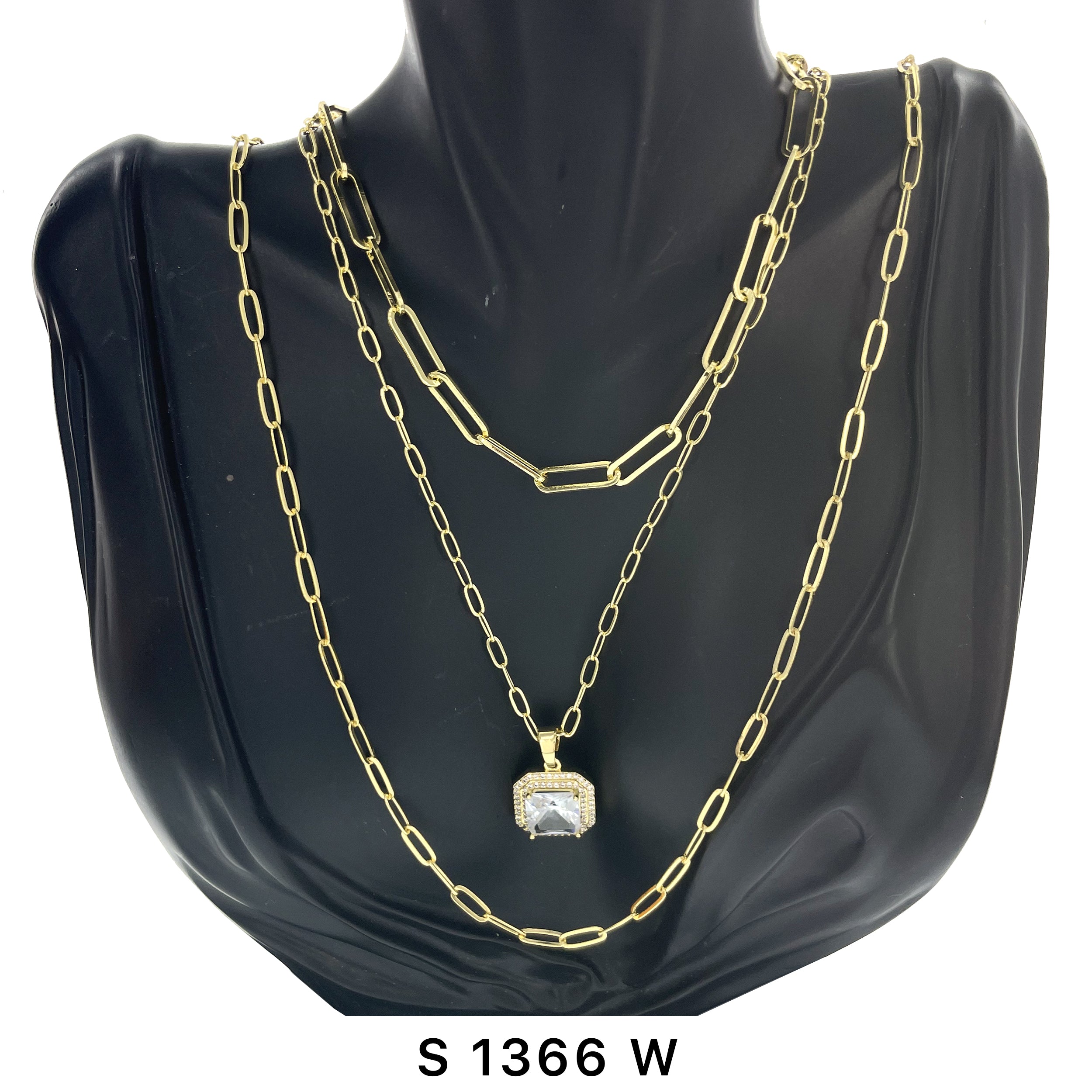 3-Layer Square Stone Necklace Set S 1366 W